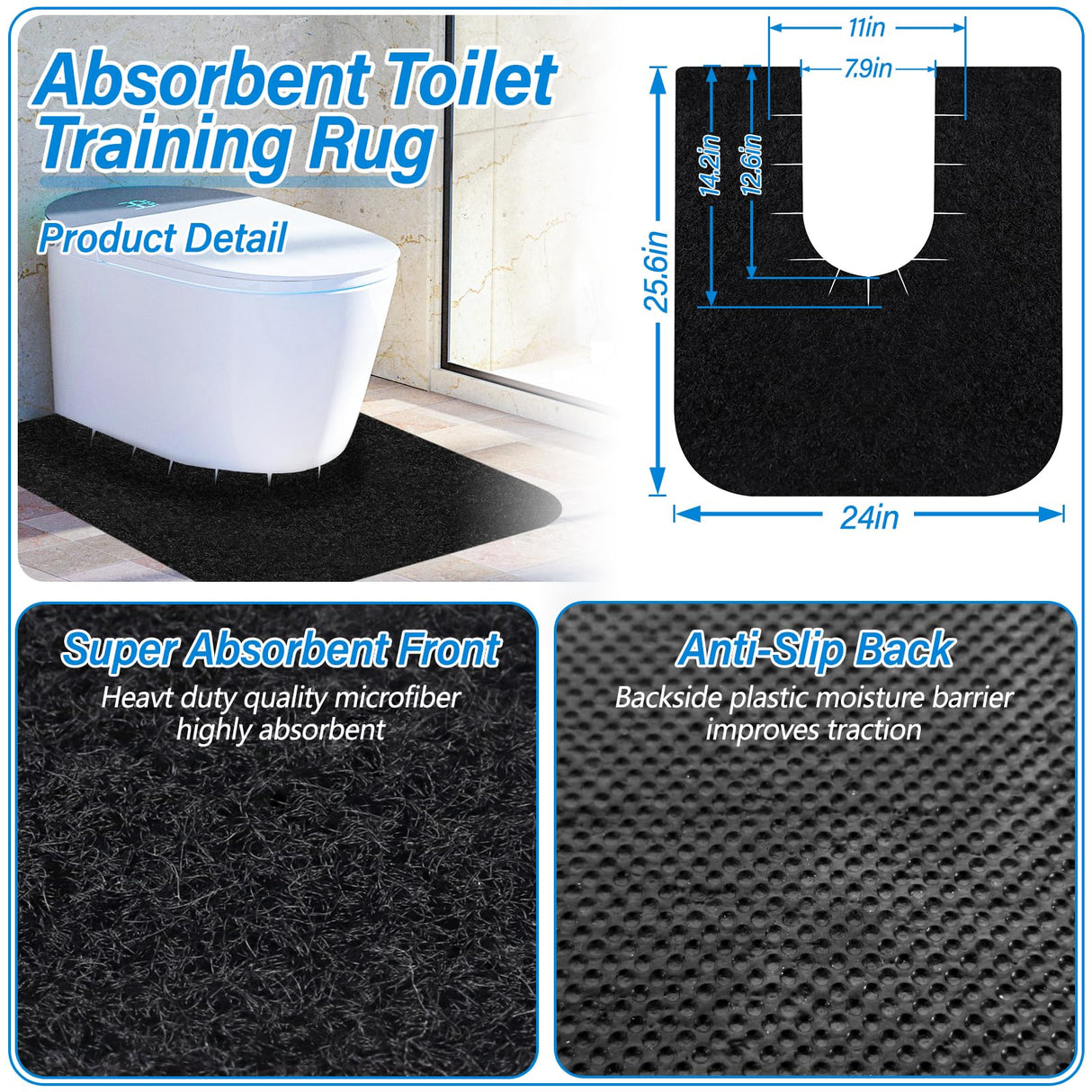 4 Pack Toilet Mats,Upgrade Toilet Floor Protector from Urine,Toilet Rugs U Shaped Washable,Toilet Mats for Bathroom,Around Toilet Floor Protector,Potty Training Mats for Bathroom