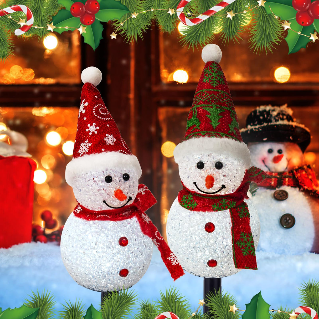 Solar Christmas Pathway Lights Outdoor Decor, Set of 6 Led Snowman Stake Lights, Waterproof Walkway Landscape Light for Winter Yard, Garden, Solar Christmas Decorations