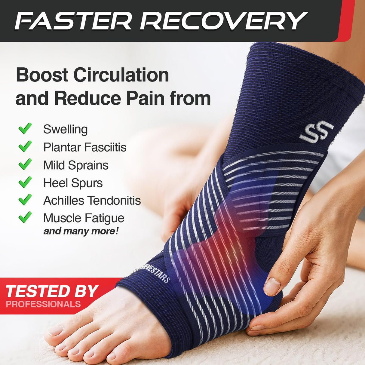 Sleeve Stars Ankle Brace for Women & Men, Ankle Wrap for Sprain, Compression Sleeve for Plantar Fasciitis Relief, Easy Customizable Support: w/ Removable Strap (Single/M:10"-12"/Navy Blue)