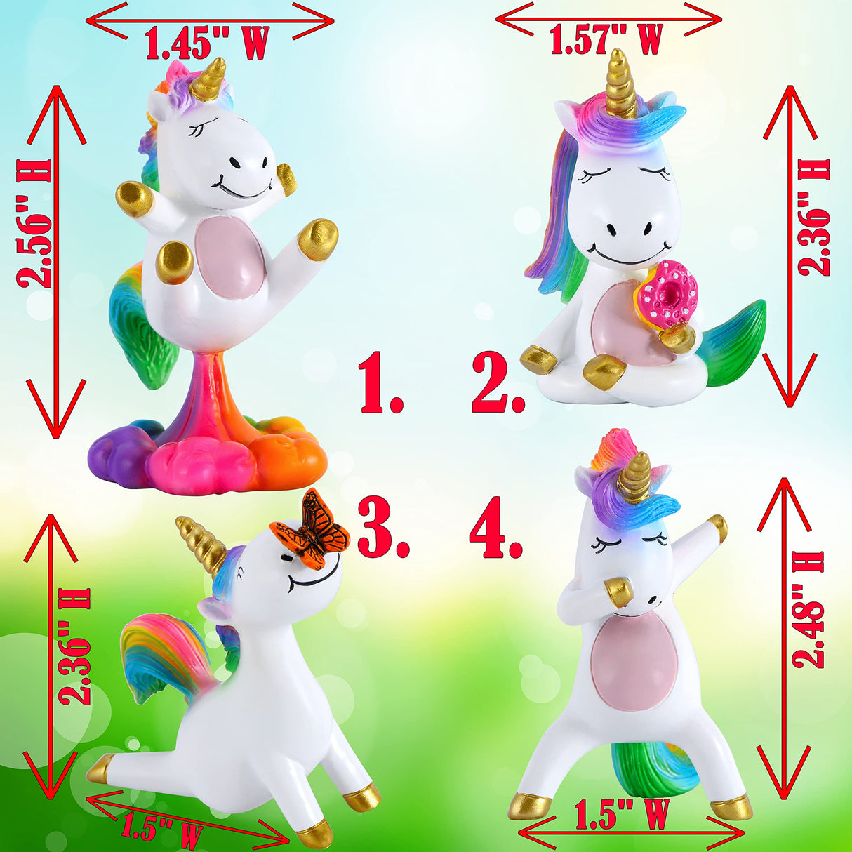 Mood Lab Fairy Garden Figurines - Yoga Unicorn Set (4 pcs) - Miniature Decorative Statues & Accessories - Outdoor & Indoor Garden Decor