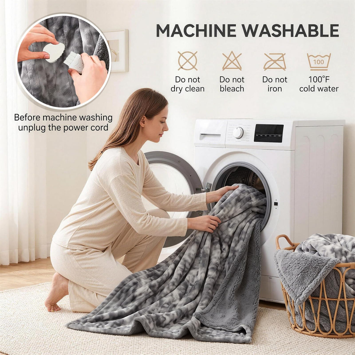 PFASDFW Heated Electric Blanket Throw 50''x60'' - Fast Tie-Dye Heating Blanket, Washable Heat Blanket 10 Heating Settings, 8h Timer Auto Off & Heated Protection, Soft Flannel & Sherpa Material