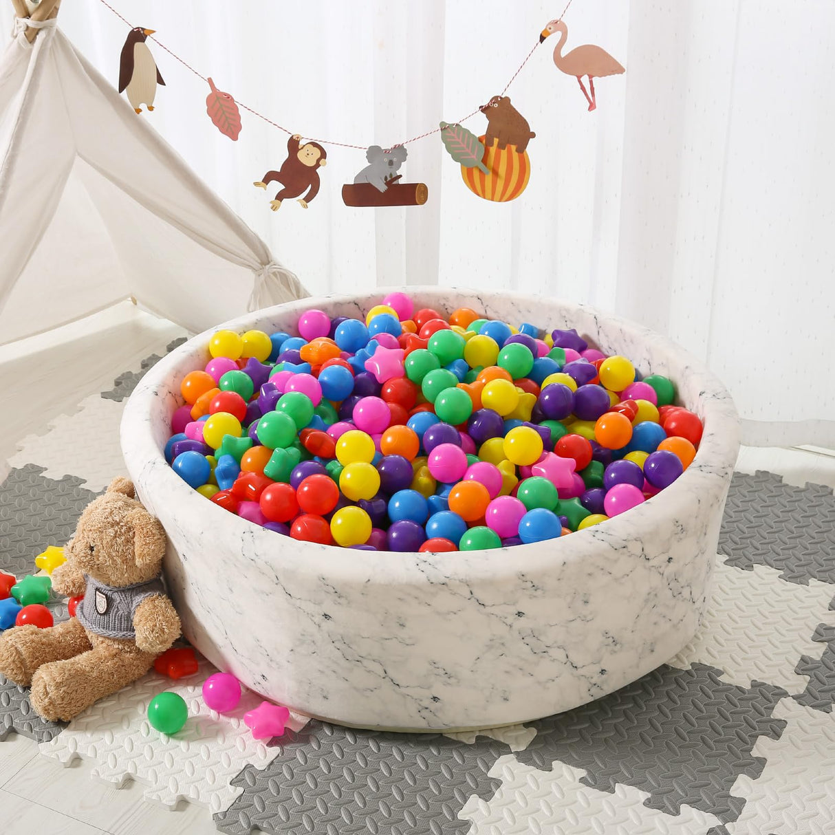 STARBOLO Ball Pit Balls - 200 Bulk Mixed Rainbow Stars Crush Proof Plastic Children's Toy Balls Star Ocean Balls for Birthday Party Christmas Water Toy Indoor Outdoor