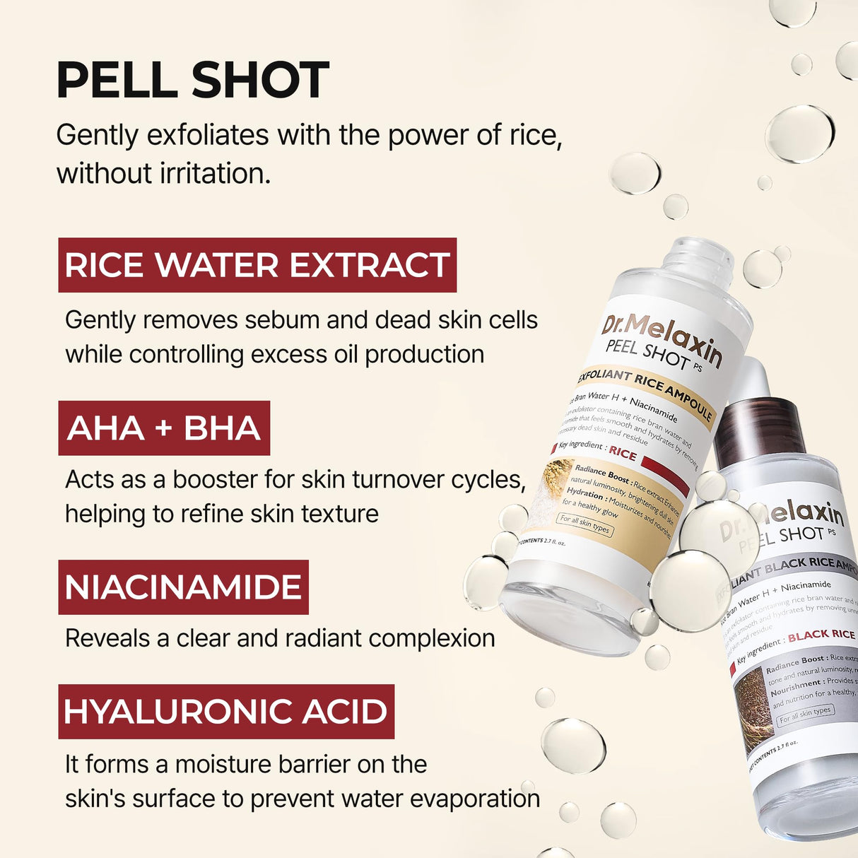 Peel Shot Glow Rice Ampoule Duo White rice ampoule+Black rice ampoule Soft Exfoliating Face and Body Scrub Dead Skin Cells, Blackheads Remover for All Skin Types