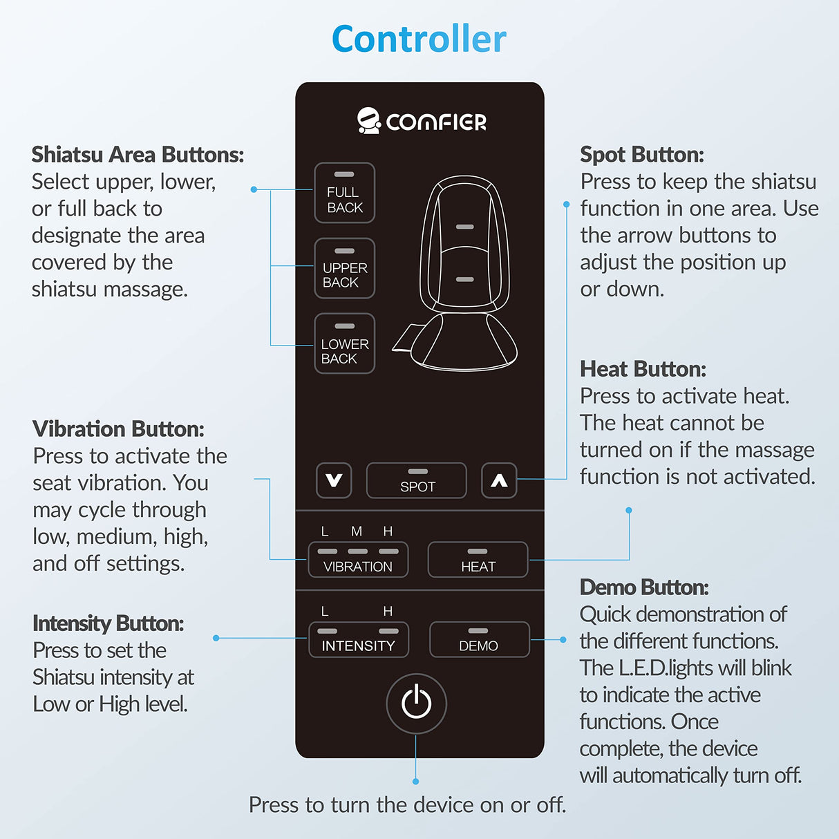 COMFIER Back Massager with Heat,Deep Tissue Kneading Massage Seat Cushion, Shiatsu Chair Pad for Neck for Home or Office use, Gift