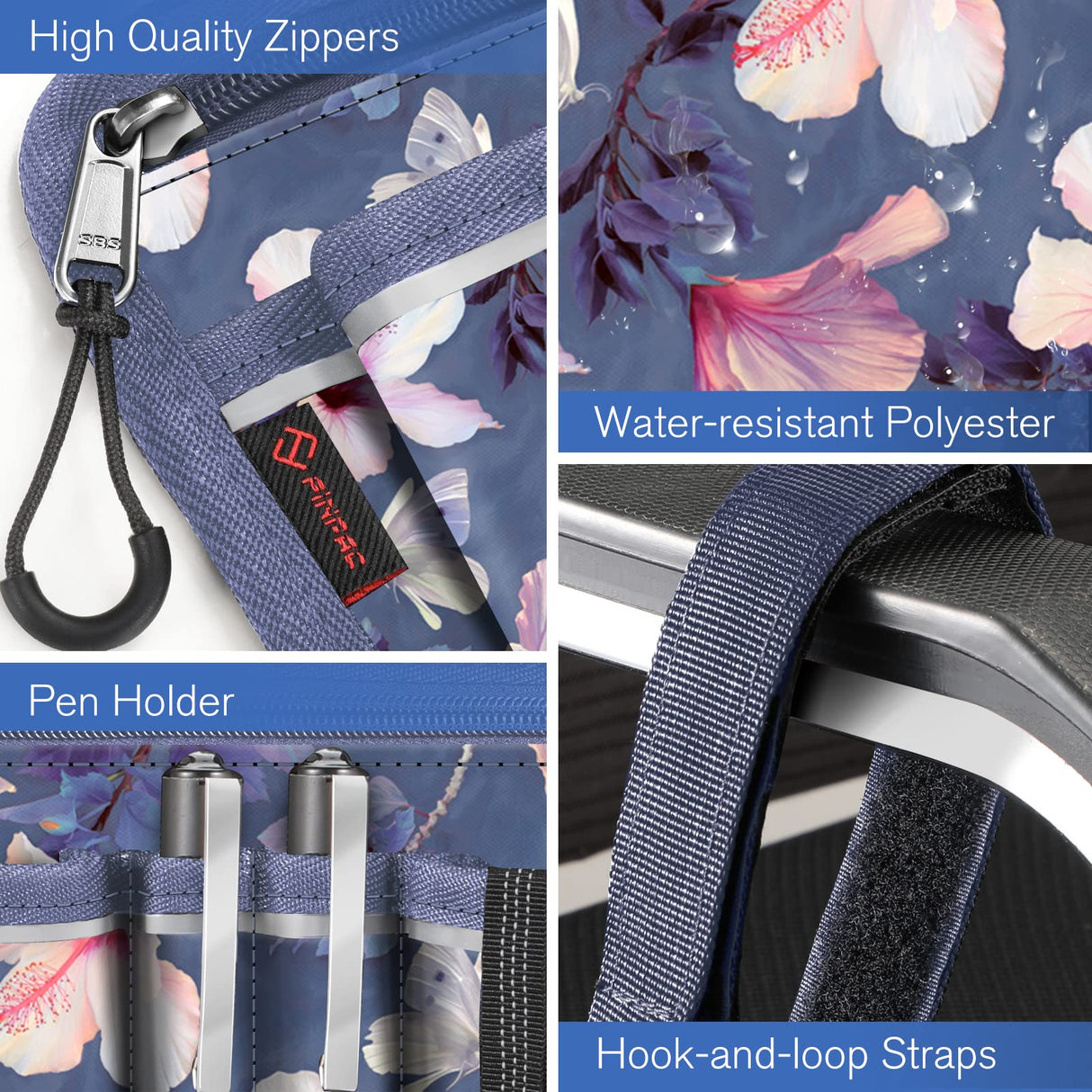 FINPAC Wheelchair Side Storage Bag w/Cup Holder, Wheelchair Armrest Accessories Pouch with Pen Slot and Reflective Strips for Power Walkers, Rollators, Seniors - Blooming Hibiscus