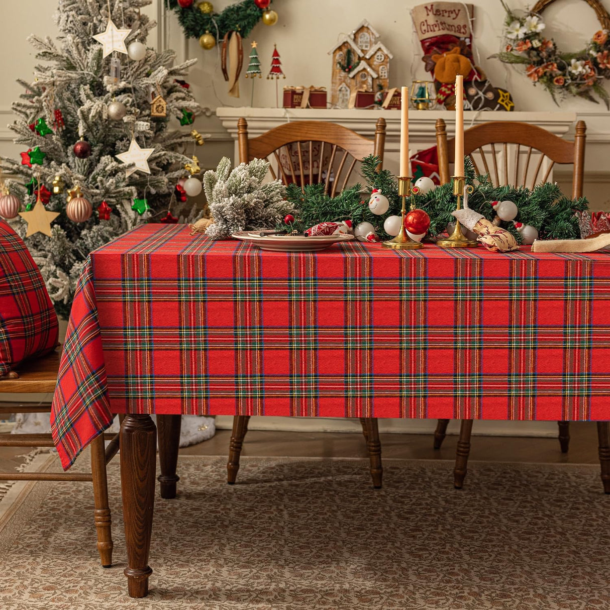 Softalker Christmas Checkered Tablecloth Rectangle - Red Buffalo Plaid Linen Cotton Gingham Xmas Table Cloths, Winter Farmhouse Table Decorations for Dining/Parties/Holiday, 60 x 120 Inch