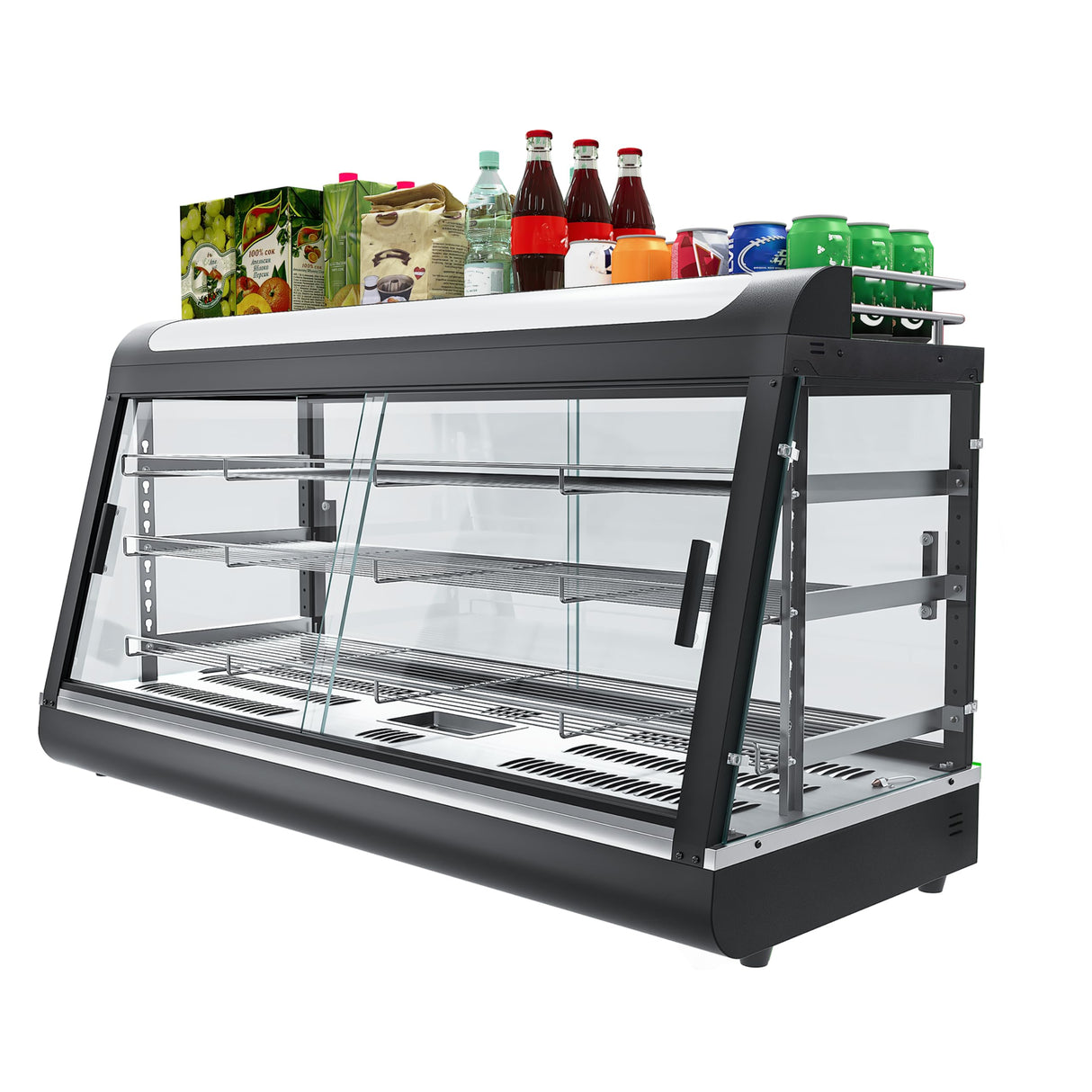 3-Shelf Commercial Food Warmer Display w/Top Rack, 44" Countertop Warmers Hot Box for Pizza/Pretzel/for Food Display, Heated Holding Cabinet Glass case, with LED Lighting for Buffet Restaurant