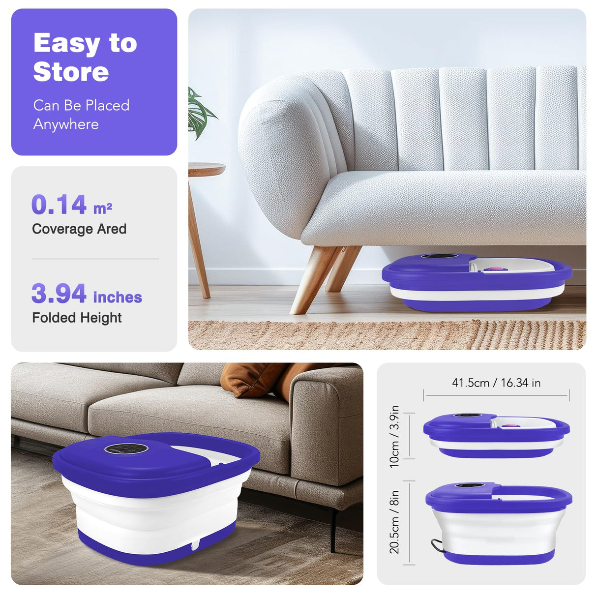 Collapsible Foot Spa Bath with Heat, Remote Control, Temperature Control, Bubbles, Pumice Stone, Red Light, Timer, 16 Massage Roller Pedicure Foot Spa for Relaxation and Stress Relief, Purple