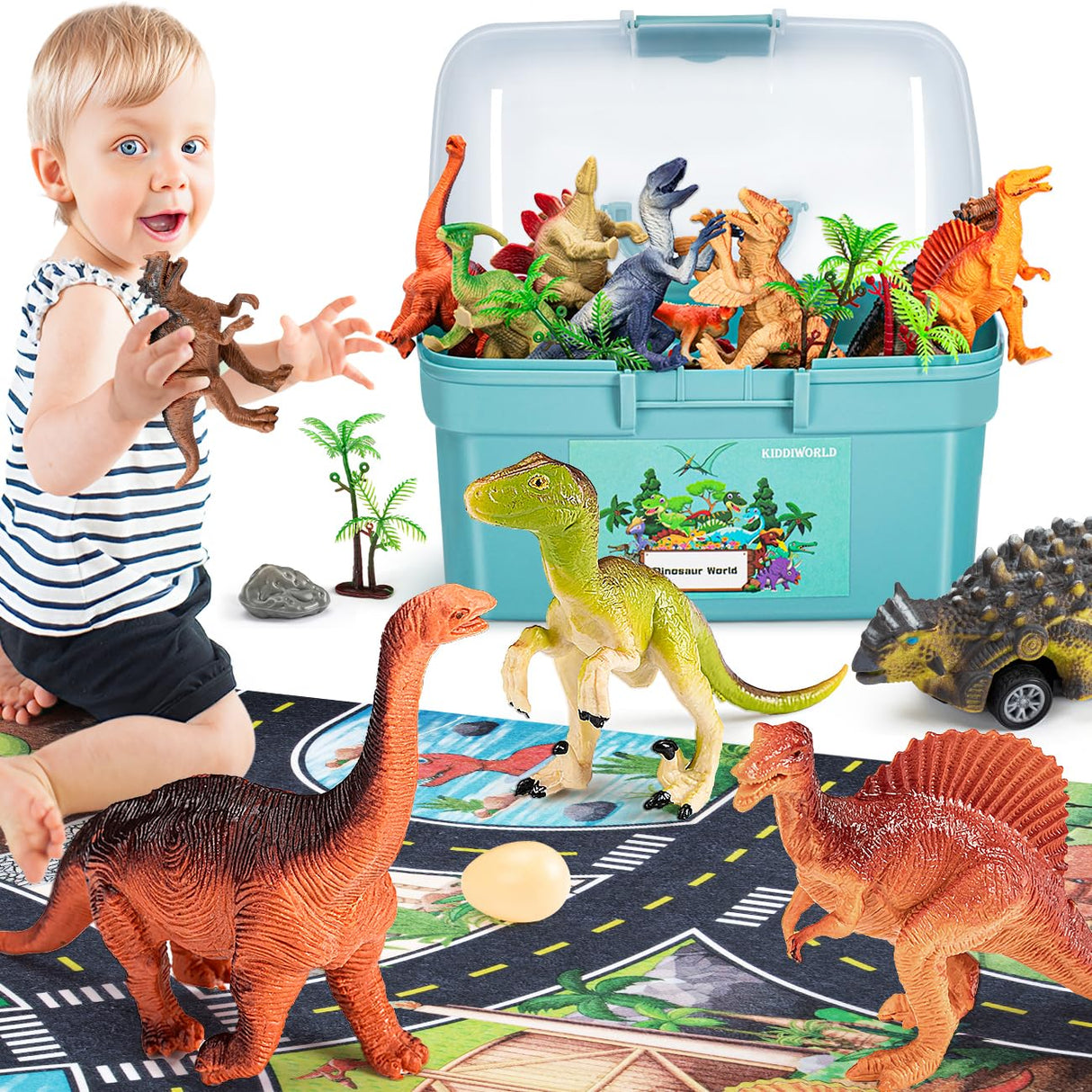Kiddiworld Dinosaur Toys for 3 4 5 Year Old Boys Gifts, Dinosaurs Toys for Kids 3-5-7, Dino Figures Activity Play Mat Christmas Birthday Gifts for Girls Toddler Toy Age 2-4