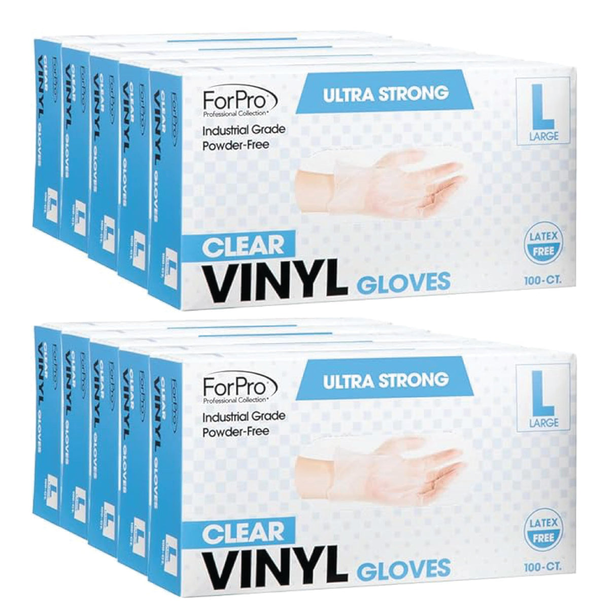 ForPro Disposable Vinyl Gloves, Clear, Industrial Grade, Powder-Free, Latex-Free, Non-Sterile, Food Safe, 2.75 Mil. Palm, 3.9 Mil. Fingers, Large, 100-Count (Pack of 10)