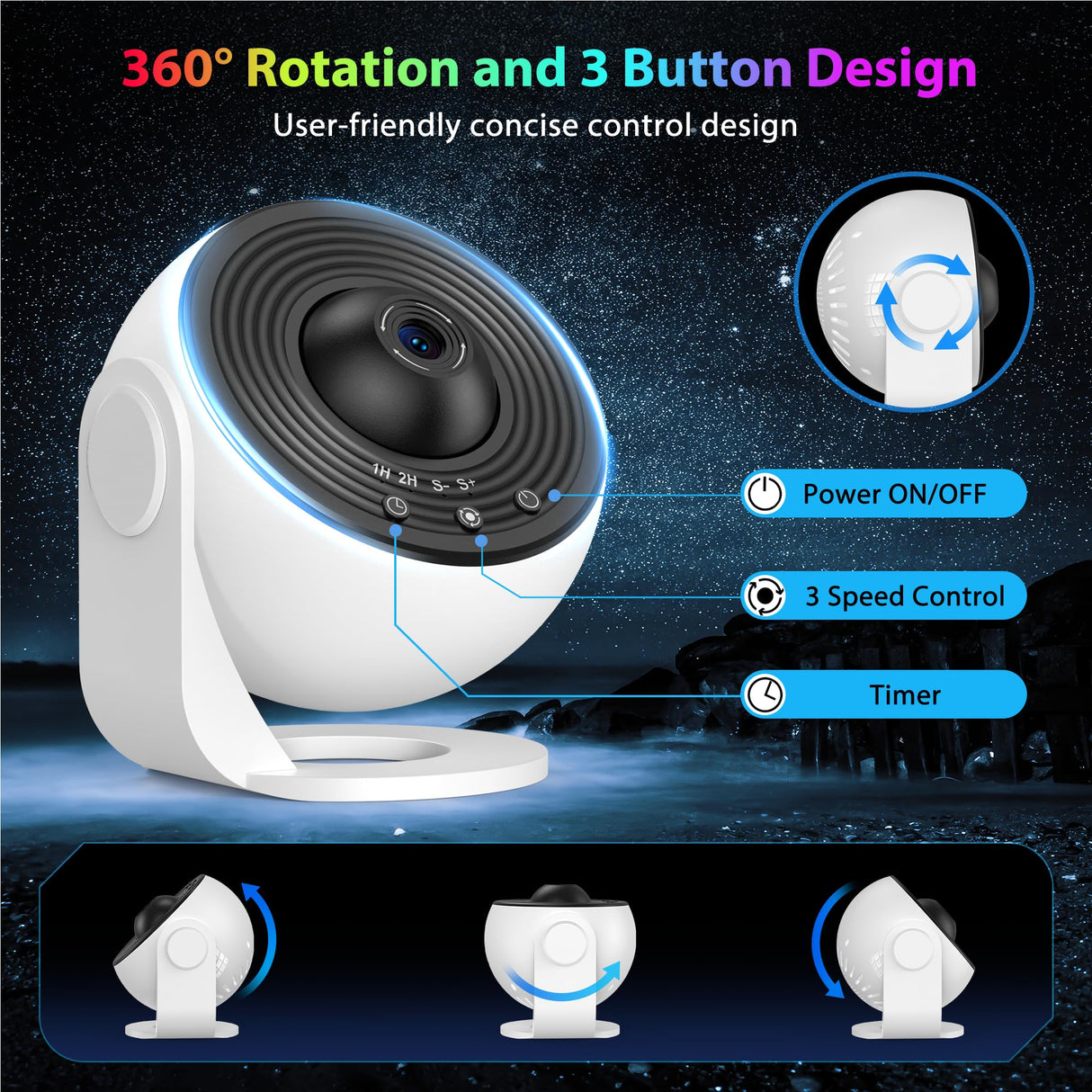 Galaxy Projector for Bedroom, HD Image Star Projector Galaxy Light Adjustable Knob, 13 Film Discs Planetarium Projector for Kids, 360° Rotating 1/2h Timer Simple 3-Button Control Black&White