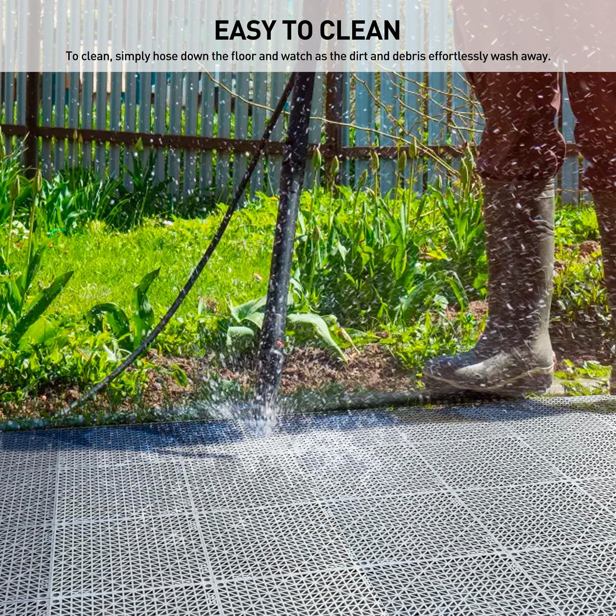 MAXWAVE 18 Pack 12" x 12" Modular Interlocking Floor Mats, Soft PVC Non-Slip Drainage Tiles, Splicing Rubber Cushion Flooring for Deck, Shower, Pool, Basement, Shed, Indoor and Outdoor Use