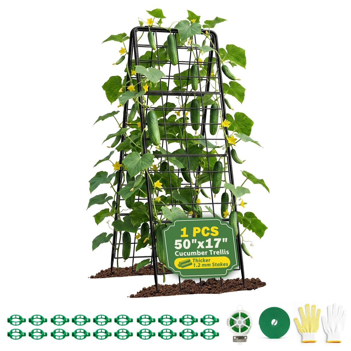 Heavy Duty 50"x17" Adjustable A-Frame Trellis for Climbing Plants Outdoor, Metal Rust-Proof Garden Trellis, Dense Grid Climbing Frame Trellis for Raised Beds, Cucumber, Tomatoes Outdoor (1 Pack)