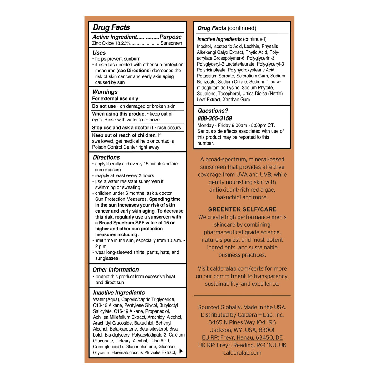 Caldera + Lab The Face SPF, No White Cast Mineral Sun Screen with SPF 30