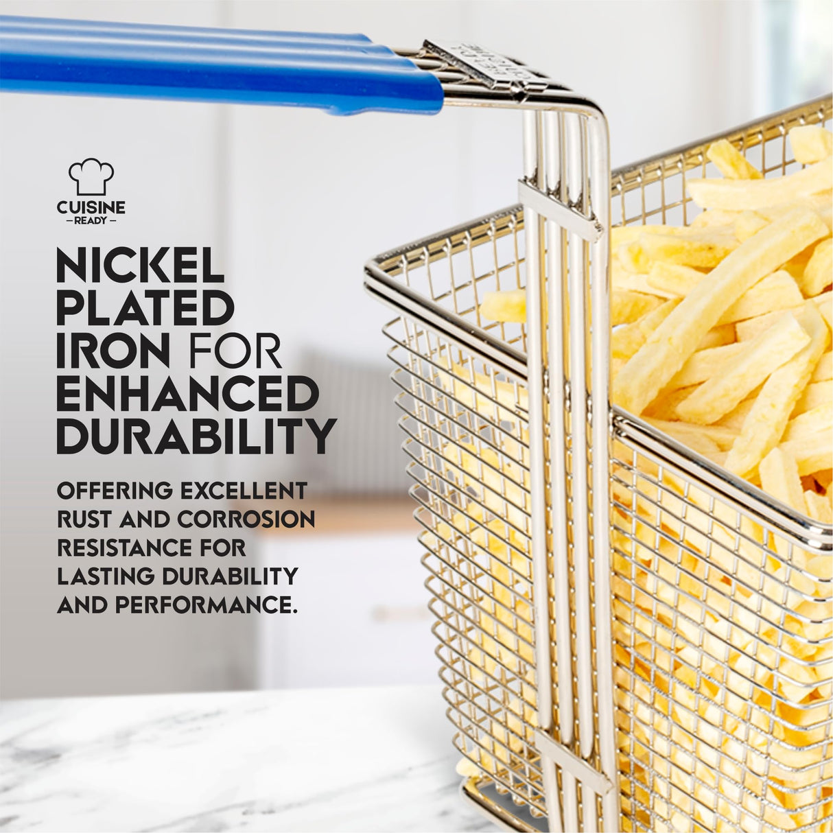 Cuisine Ready Deep Fryer Basket | 4-Pack | Commercial Fry Basket with Handle | 13.25" x 6.5" x 5.9" | Heavy Duty Restaurant Quality