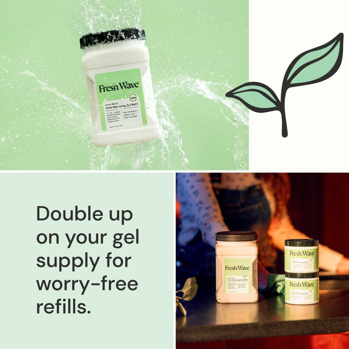 Fresh Wave Odor Removing Gel Refill, 63 oz., Pack of 2 - Safer Odor Absorbers for Home, Natural Plant-Based Odor Eliminator, Every 15 oz. lasts 30-60 Days, For Cooking, Trash & Pets