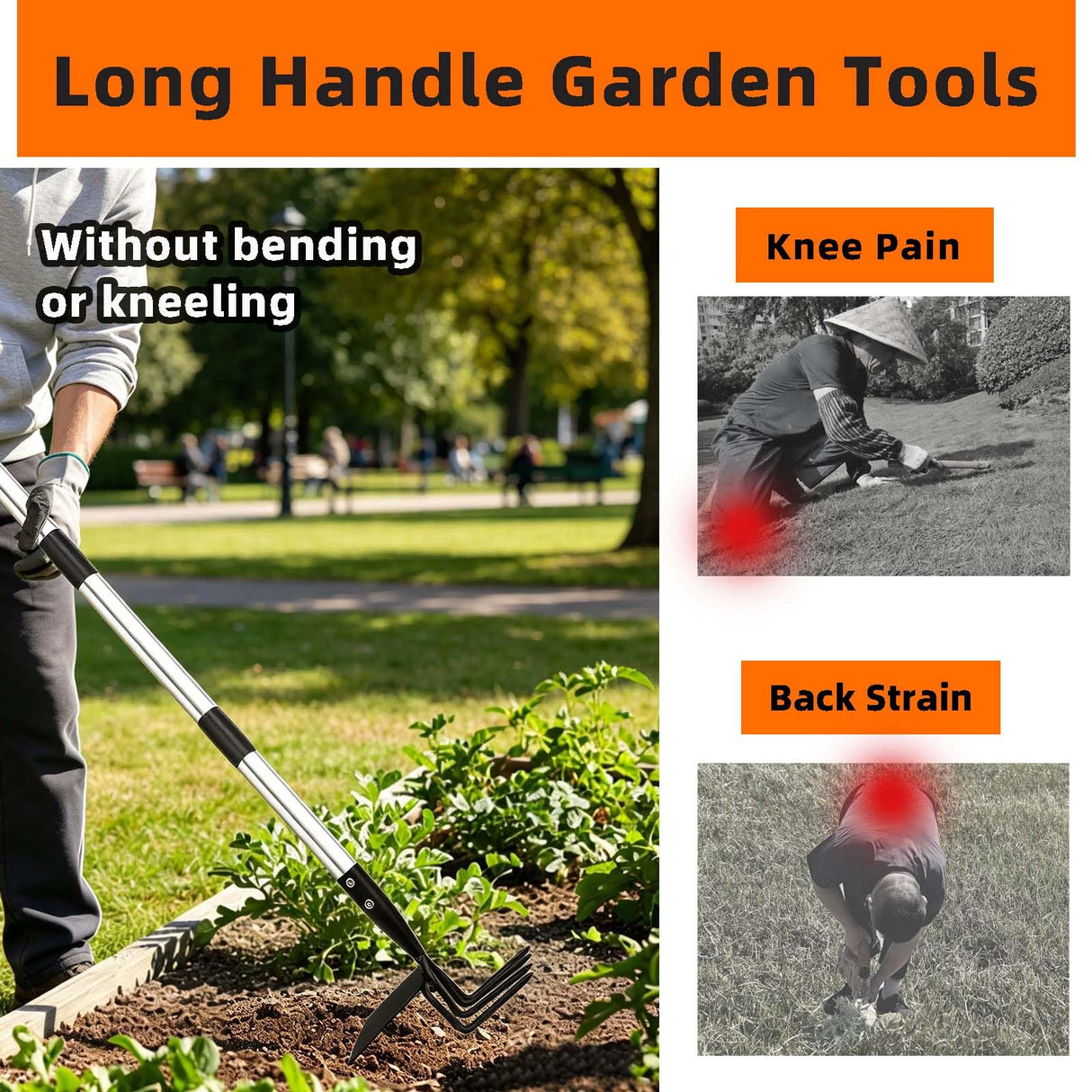 Long Hand Cultivator, 2-in-1 Hand Tiller and Garden Hoe for Gardening