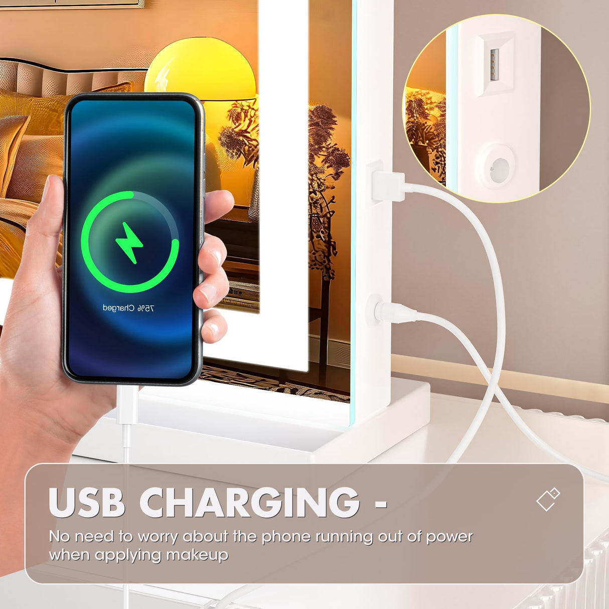 Hasipu Vanity Mirror with Lights, 32" x 20" LED Makeup Mirror, Lighted Makeup Mirror with Dimmable 3 Modes, Touch Screen Control Vanity Mirror Square White