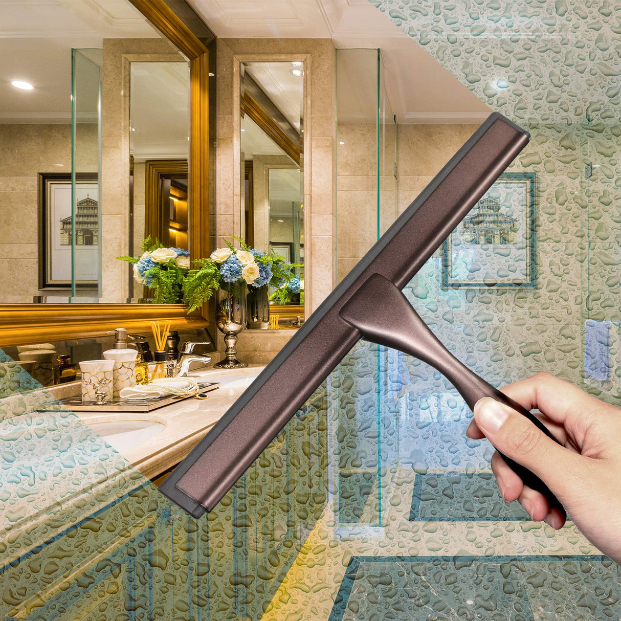 Hiware All-Purpose Shower Squeegee for Shower Doors, Bathroom, Window and Car Glass - Bronze, Stainless Steel, 12 Inches