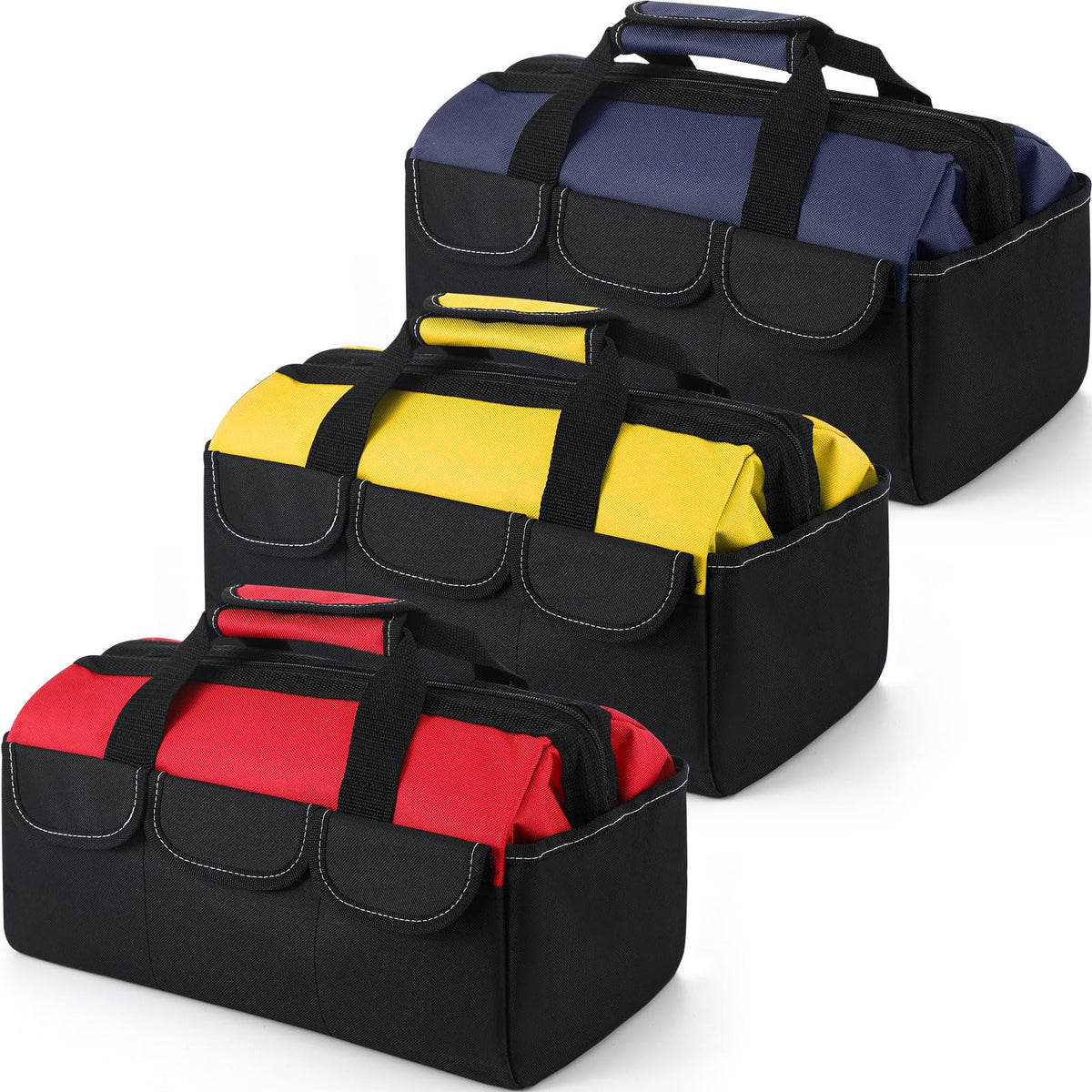 Sanwuta 3 Pack 16 Inch Tool Bags, Classic, Blue, Red, Yellow