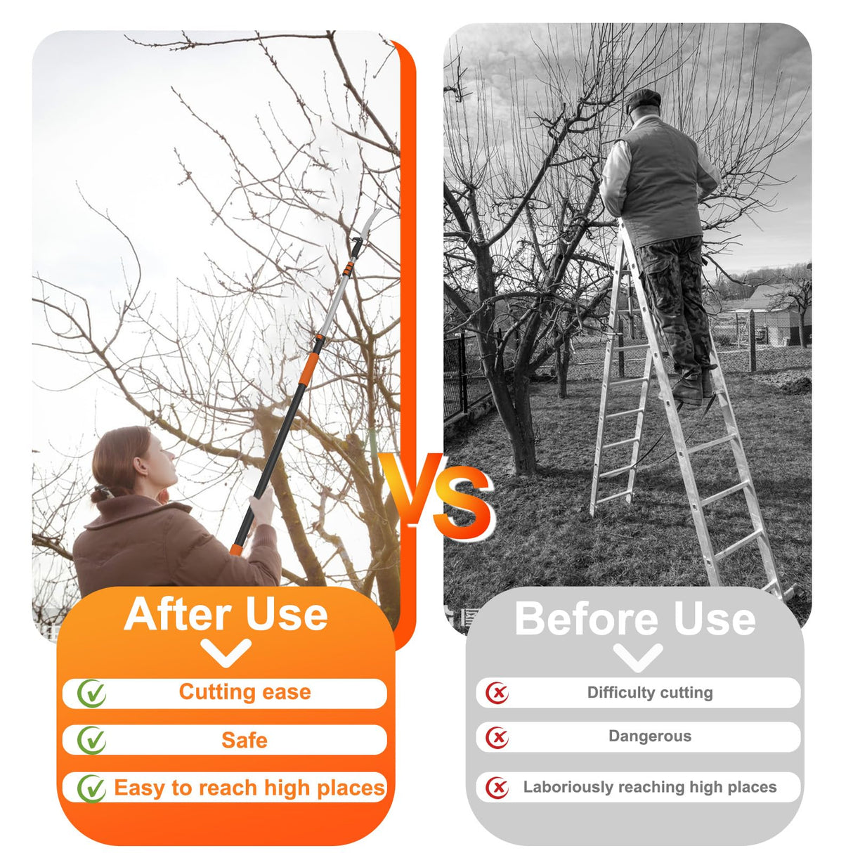 LAANPOLE 26FT Pole Saw, Telescoping Tree Trimmer with 5-20FT Extension Pole, Manual Branches Pruner for Backyard, Orange