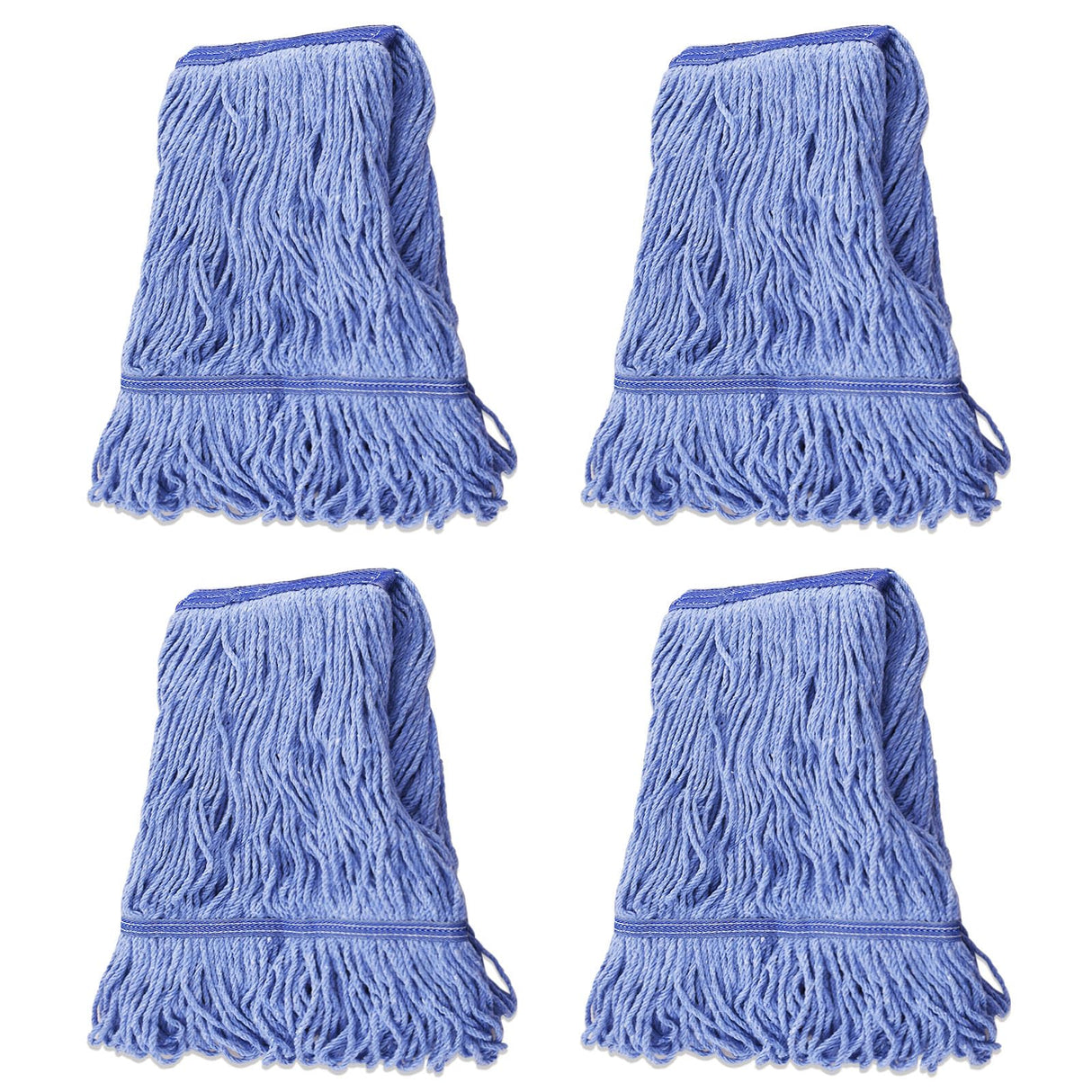 GRAREND Mop Head Replacement for Heavy Duty Commercial Mops for Floor Cleaning, Wet Industrial Blue Cotton Looped End String Head Refill (Pack of 4)