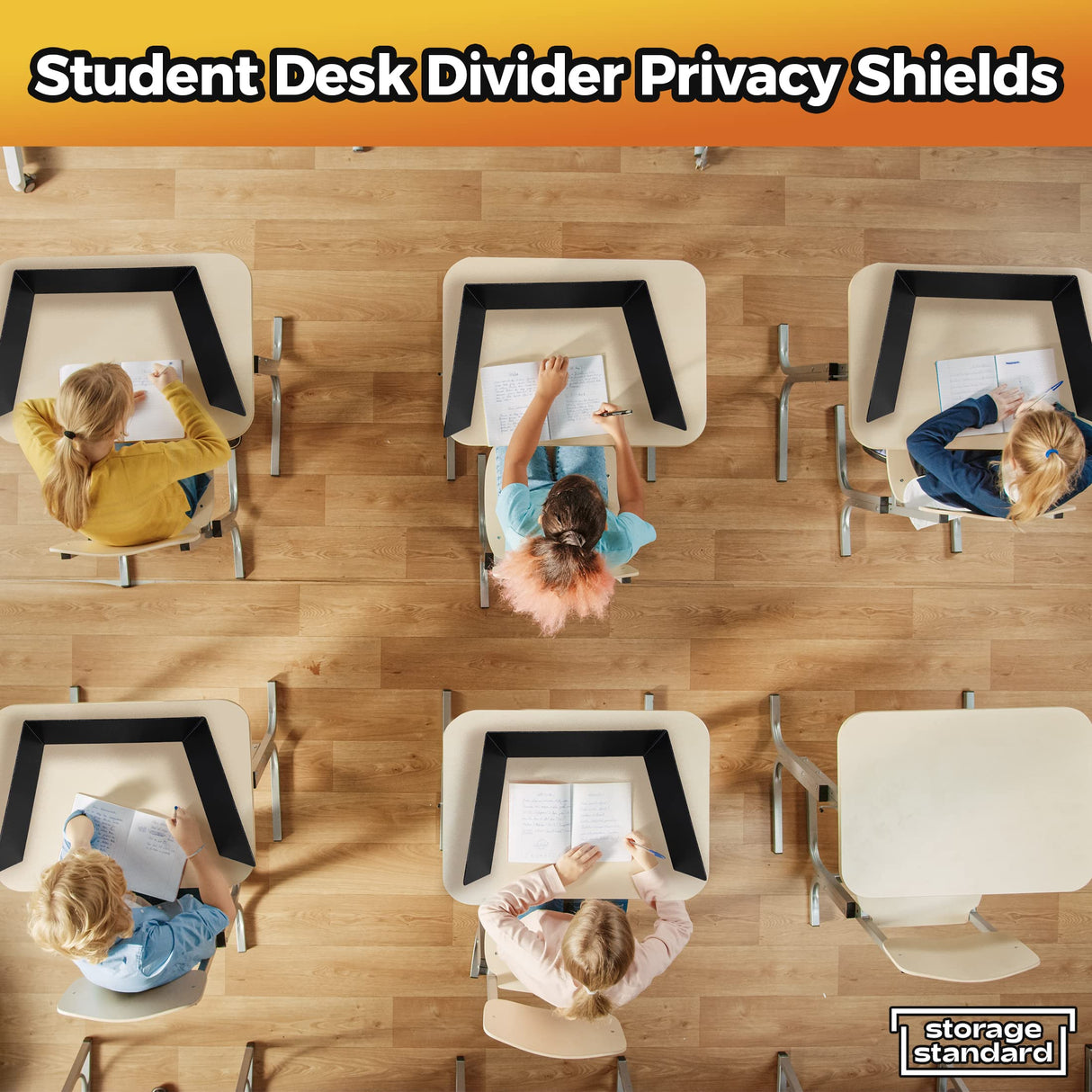 4-Pack Desk Dividers for Students - Durable & Waterproof Plastic Study Carrel Divider, Classroom Folders Teacher Supplies, Easy-to-Clean Plastic Privacy Shield Folder Boards for Student Desks, Black