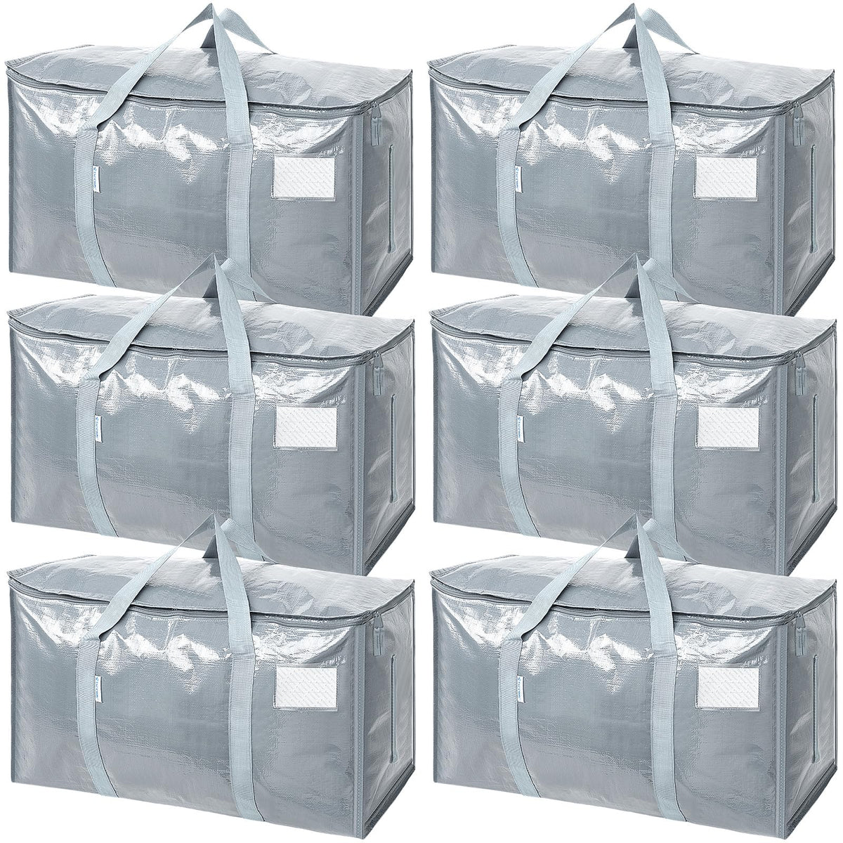 TICONN 6 Pack Extra Large Moving Bags Heavy Duty with Zippers & Carrying Handles, Durable Storage Bags Moving Boxes for Closet Organizers and Storage (6 Pack, Light Grey)