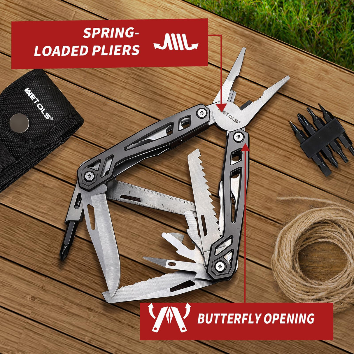 Father‘s Day Gifts for Men Dad Him, WETOLS 21-in-1 Multitools with Pocket Knife, Stainless Steel Self-locking Pliers with 8 Screwdriver Bits, Multi Tool Survival Gear, EDC Knife with Pouch for Outdoor