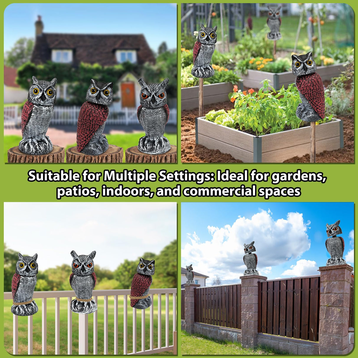 3-Pack Owl for Bird Deterrent - Weatherproof Bird Repellent Devices for Outdoor Use - Plastic Owls to Scare Birds Away and Control Garden Pests