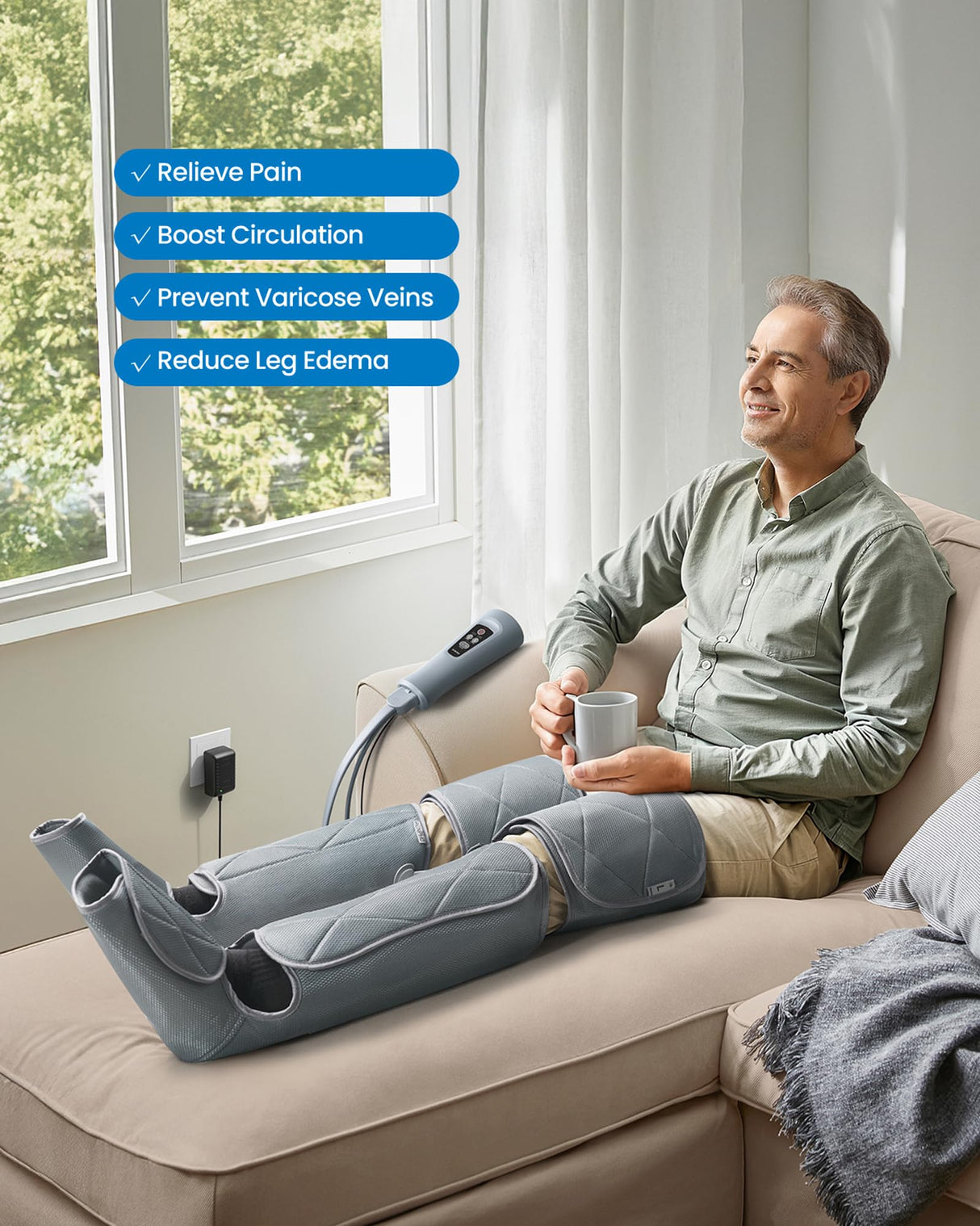 RENPHO Leg Massager FSA HSA Eligible, Air Compression Massager for Circulation Pain Relief, Effective for Father Mother Reduce Swelling-Grey