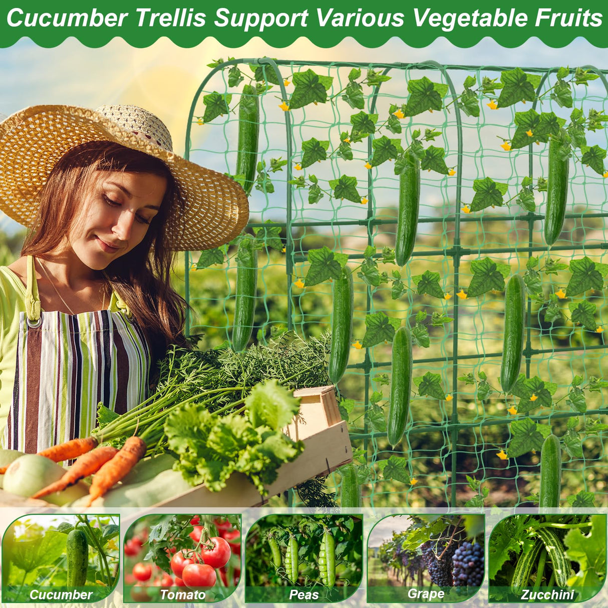 Cucumber Trellis for Raised Bed 51 x 50 Inch U-Shape Garden Trellis for Climbing Plants Outdoors Metal Garden Cucumbers Arch Trellis, Cucumber Plant Support for Tomato, Pea, Zucchini, Vine Flower
