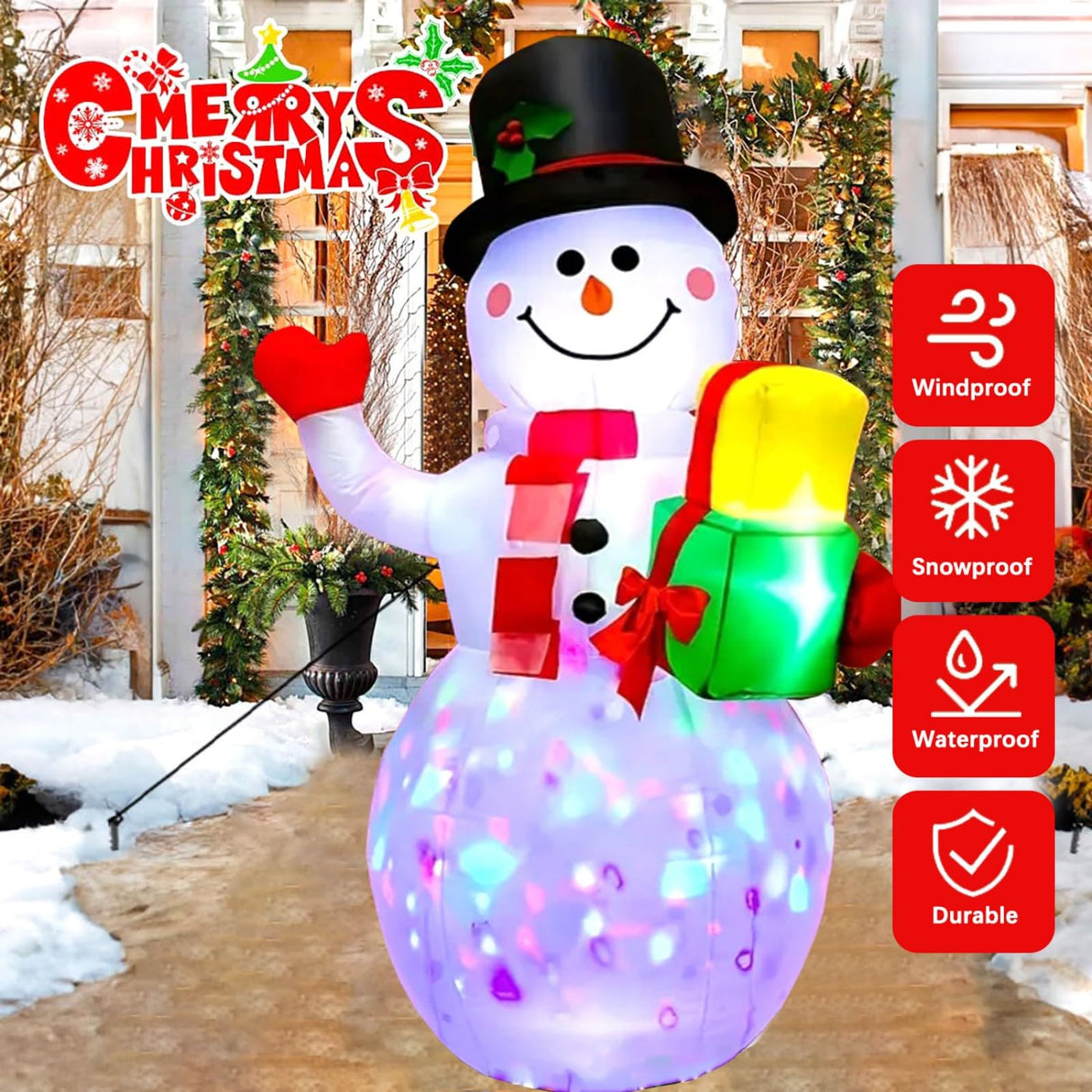 PIPIMOUSE 5FT Christmas Inflatables Snowman with Rotating Lights, Blow Up Snowman Outdoor Decoration LED Lighted Snow Man Christmas Decor for Yard Patio Garden Lawn Xmas Holiday Indoor Party