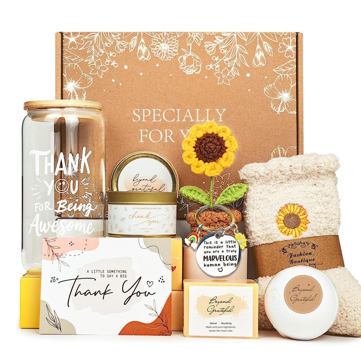 LUICONMO Thank You Gifts for Women, Appreciation Gifts for Coworkers Teacher with 16oz Thank You for Being Awesome Glass, Employee Appreciation Gift Box Thanksgiving Christmas Gift set