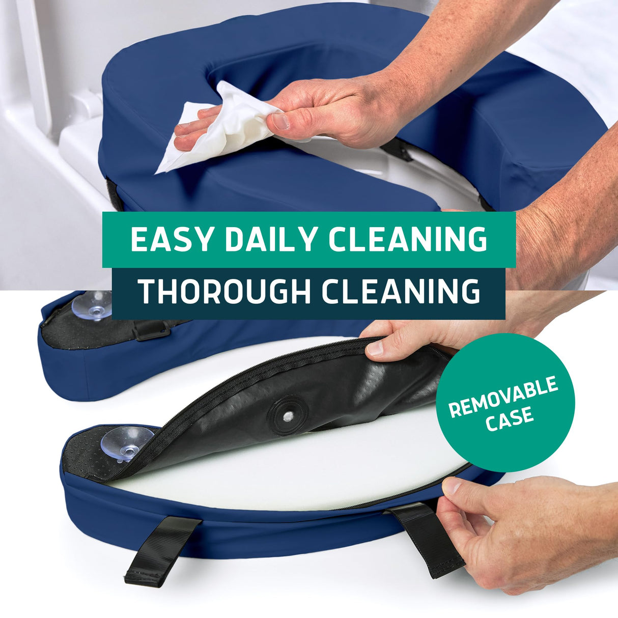 Lunderg Toilet Seat Riser for Seniors - Adds 2 inches - Universal Fit - FIRM Raised Toilet Seat Cushion with High-Density Foam for enhanced Comfort & Elevation. Post-Surgery Must Have (Blue)