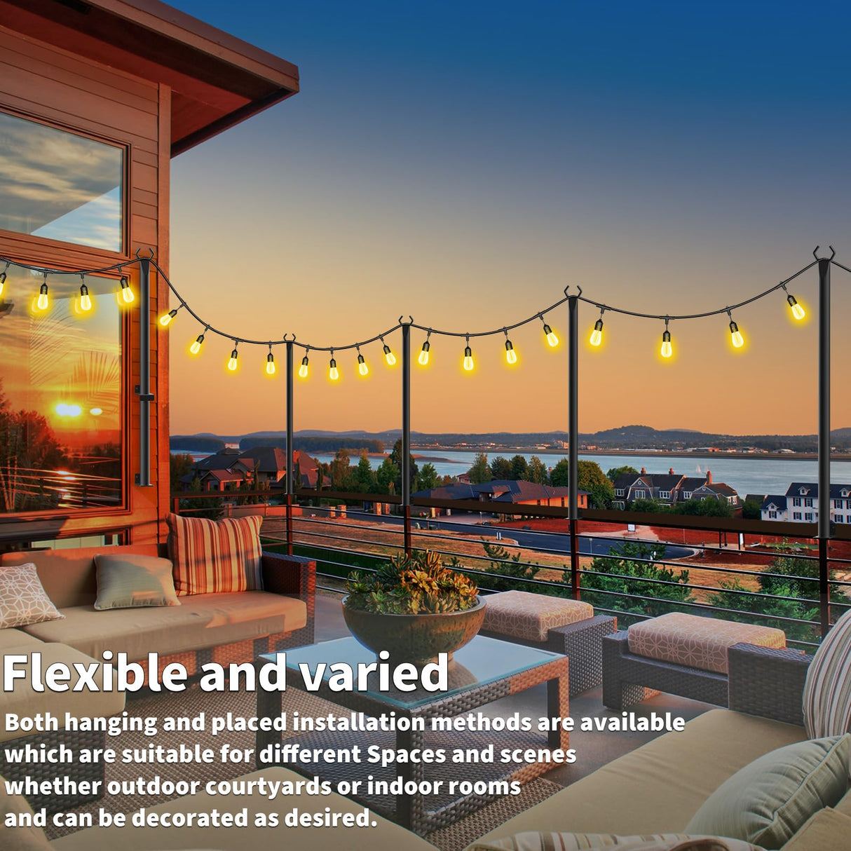 Mutovlin 4 Pack String Light Poles,5 Ft Light Poles for Outside String Lights,Outdoor Lights Pole with Fork,Metal Poles Stand for Patio Deck Backyard