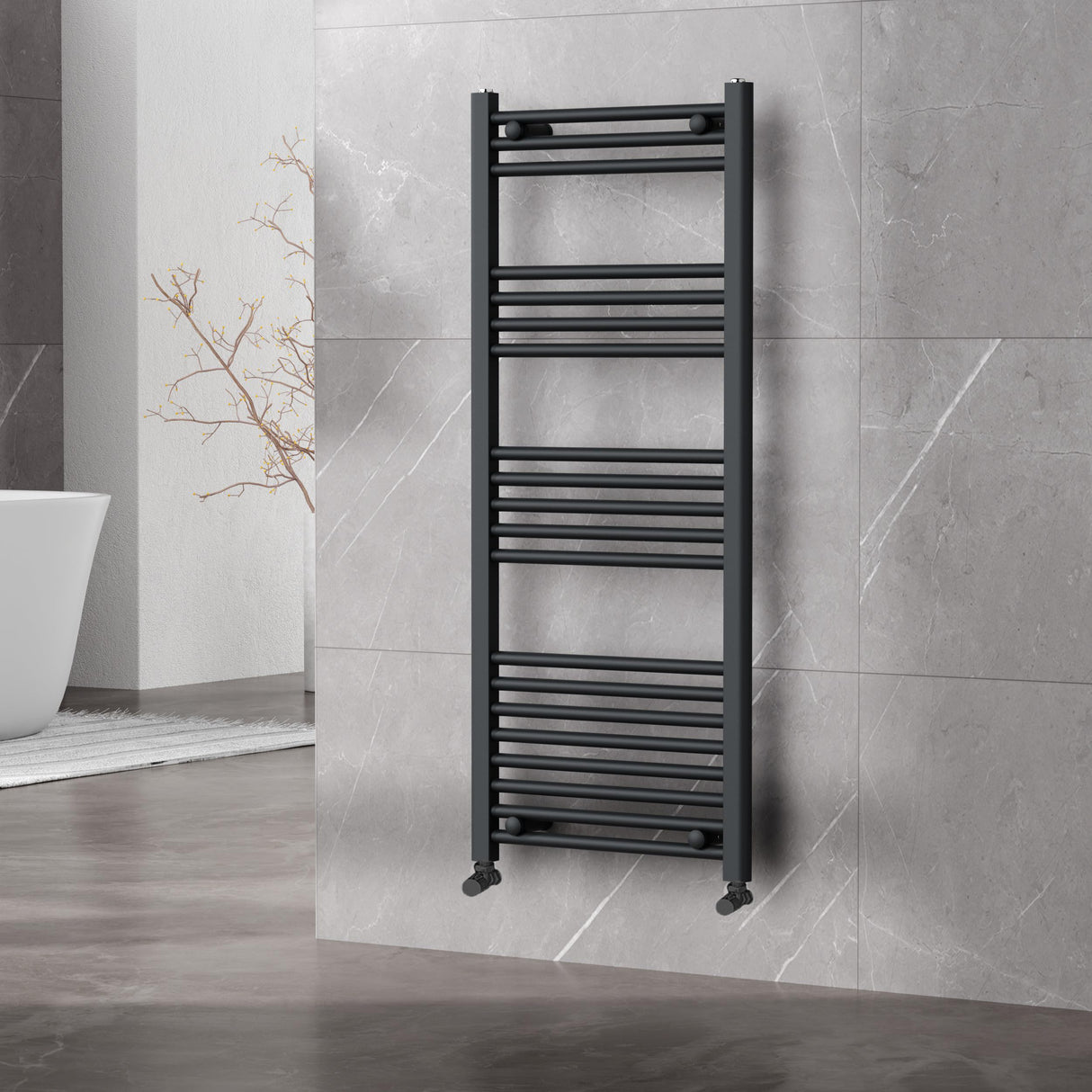 Nola Bathroom Towel Rail Heated Bathroom Radiator Wall Mounted Ladder Design Grey - 1200mm x 500mm