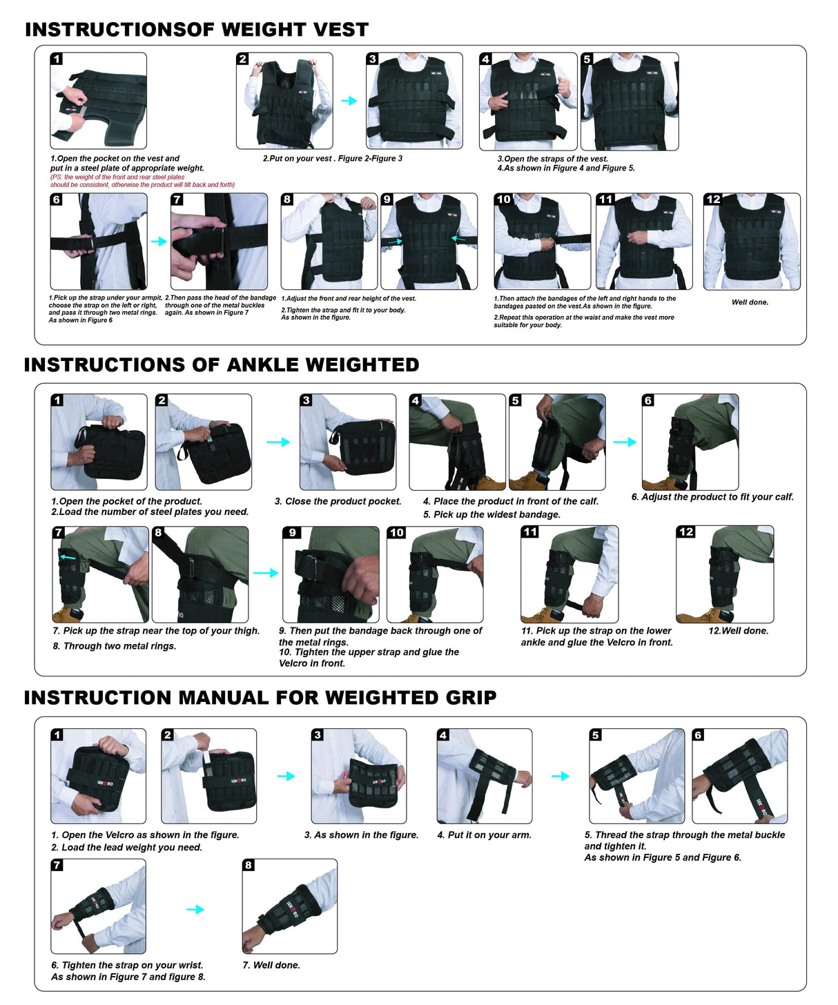 Adjustable Weighted Vest Set with Arm Weights and Leg Weights, Weight Training Workout Set, Weights Jacket & Wrist Weights & Ankle Weights (Including Weights: 50 Steel Plates)
