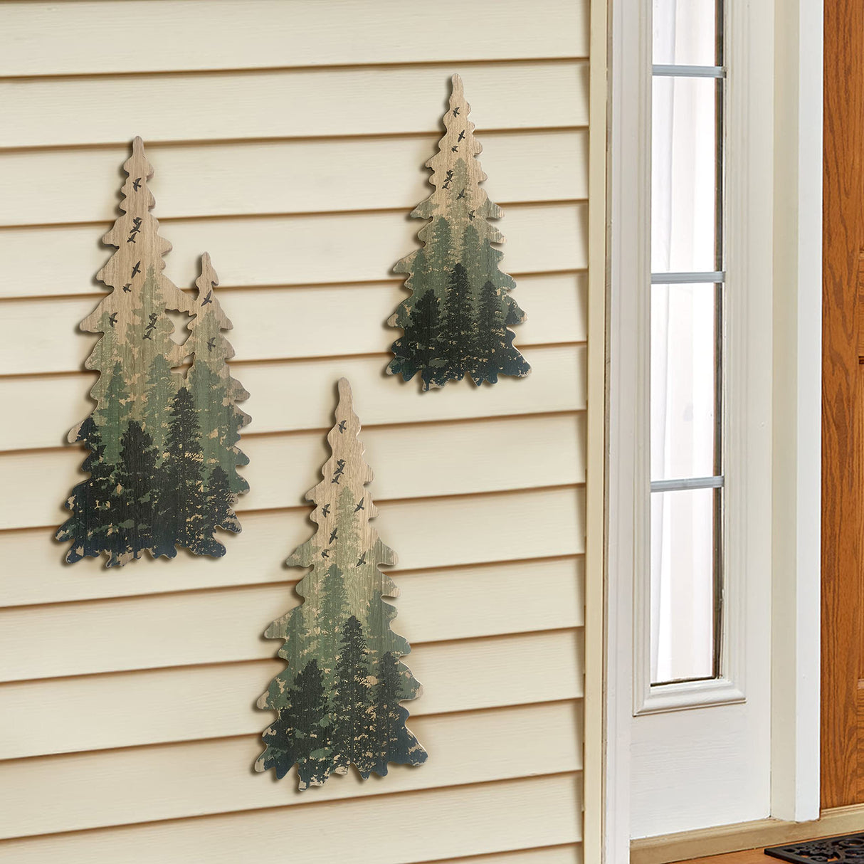 Limygus Wooden Christmas Tree Wall Decor Woodland Rustic Wooden Bushes Wall Art Hanging Decorations Set of 3