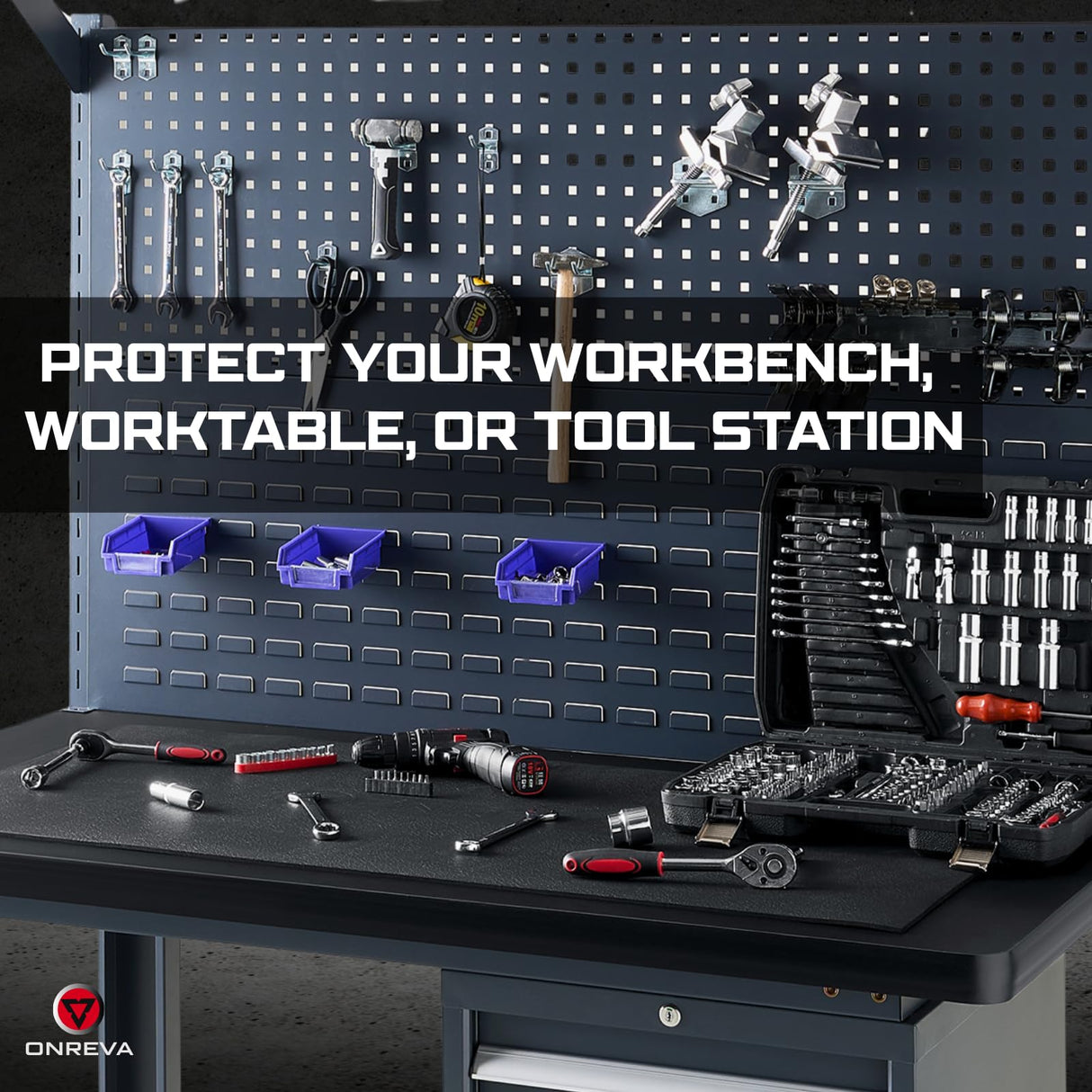 ONREVA Workbench Mat 24X60 Inches, EVA Rubber Work Mat, Protect Your Work Bench Top, Heavy Duty Pad for Tool Box Top, Table, Tool Station, Rolling Cabinet Cart Cover Liner Matt, 60"X24" 5mm Thick
