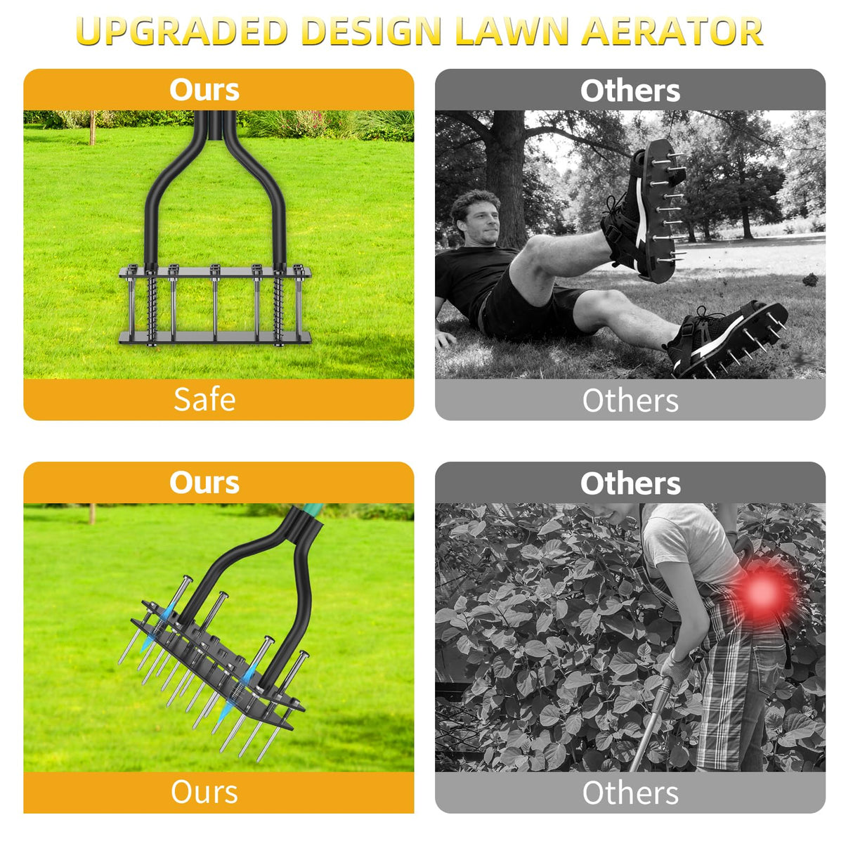 Lawn Aerator Tool with Dual-Layer Self-Cleaning Spikes, 15 Spike Heavy Duty Manual Lawn Aerator for Compact Soil, Anti-Clog Grass Aerator for Yard, Garden & Lawn Care