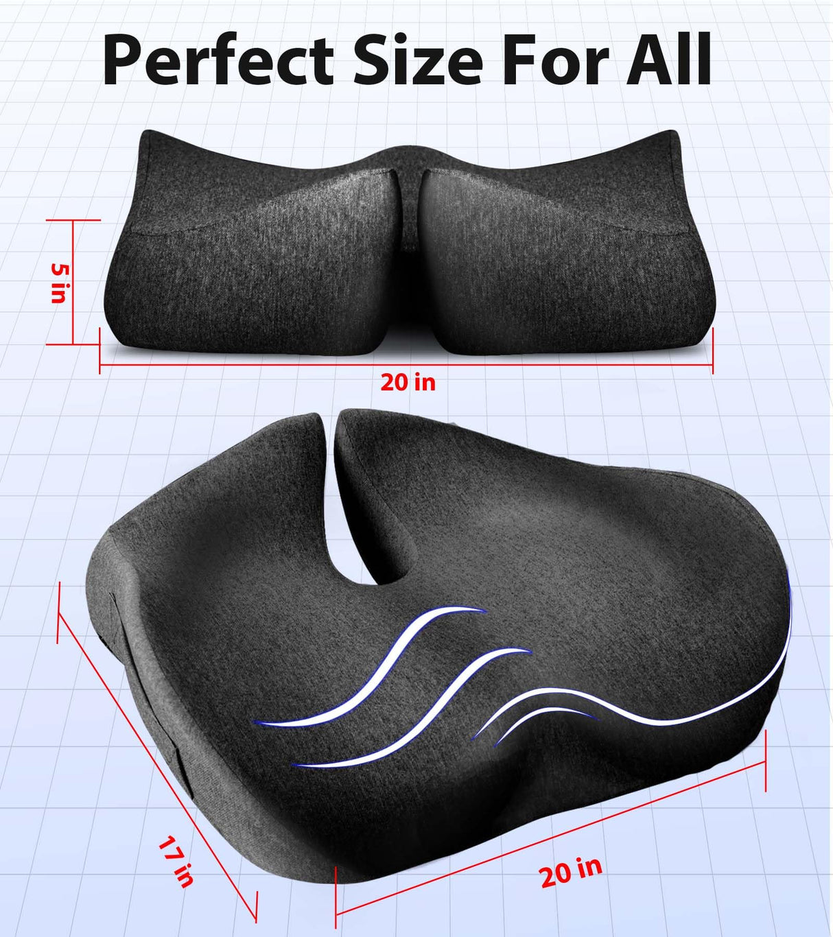 Airllantry Seat Cushion, Memory Foam Pressure Relief Coccyx Cushion for Tailbone Pain, Extra-Large Butt Pad for Office Chair, Car Seat, and Gaming Chair Pain Relief, Extra Cover