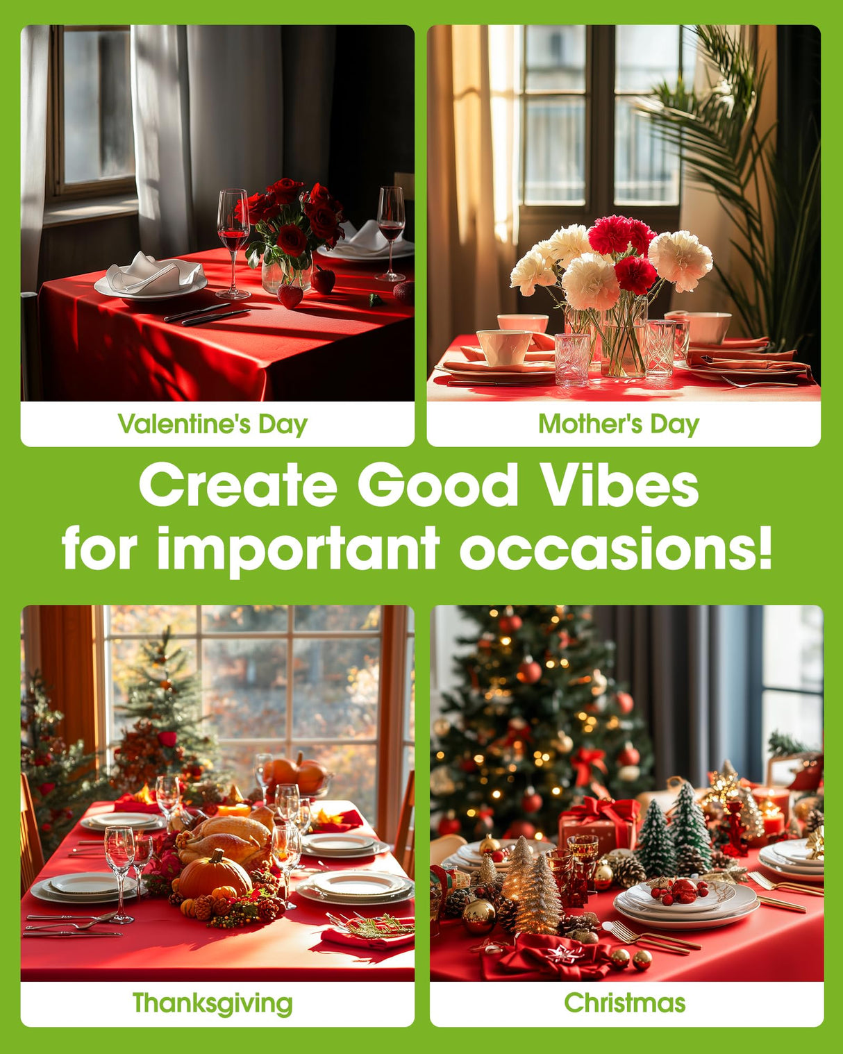 Pureegg Plastic Table Cloth Disposable 10 Pack, 54 x 108 Inch Table Cloths, Valentines Day, Thanksgiving, Christmas Decorations, Fall Tablecloths, Rectangle, Plastic Cover, Leakproof & Sturdy, Red