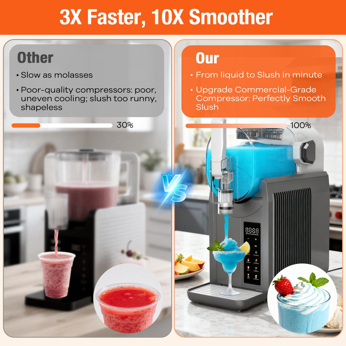 Kourice Slushie Machine No Ice Needed Slushy Machine 92oz Capacity Margarita Machine with 6 Preset Programs LED Display Self-Clean Frozen Drink Maker for Slush Margaritas Smoothie Frappés Milk Shakes