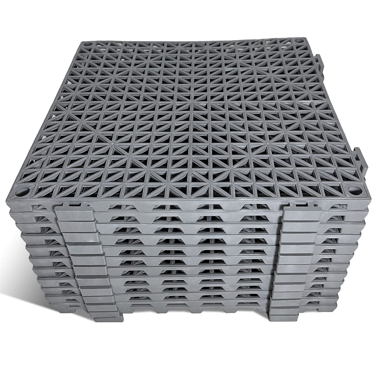 Jaderlu 12 Pack Modular Interlocking Cushion 11.6" x 11.6" Rubber Mat Floor Tile Mats Drain Pool Patio Balcony Yard Pet Area Washer Pad(Gray)