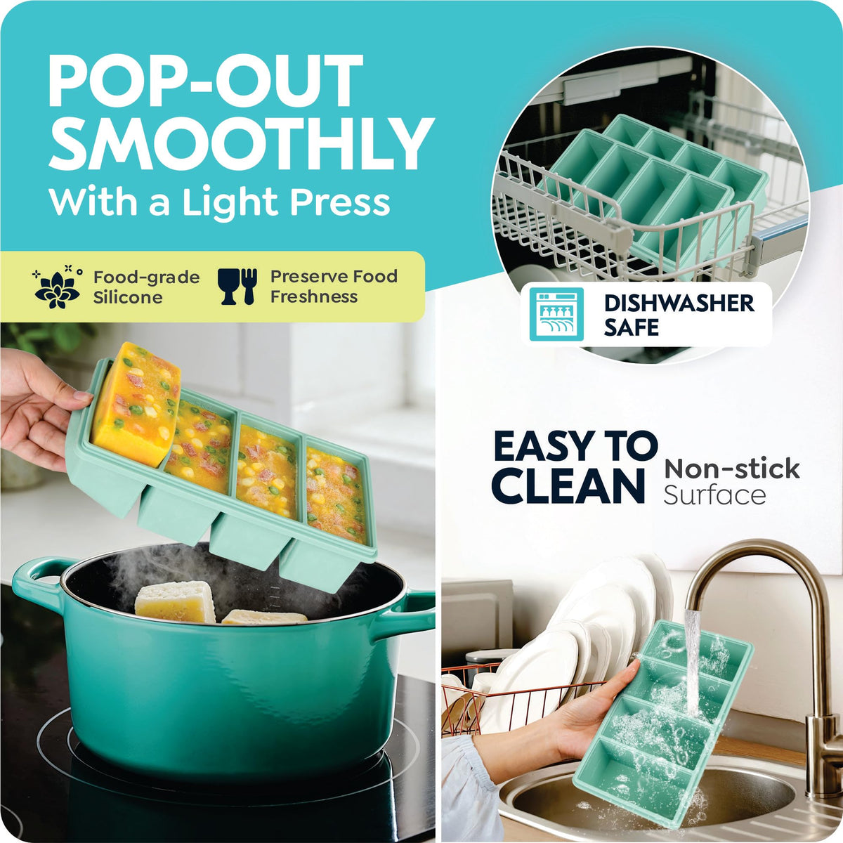 1 Cup Silicone Freezer Trays with Lids, 2 Pack Soup Molds for Meal Prep