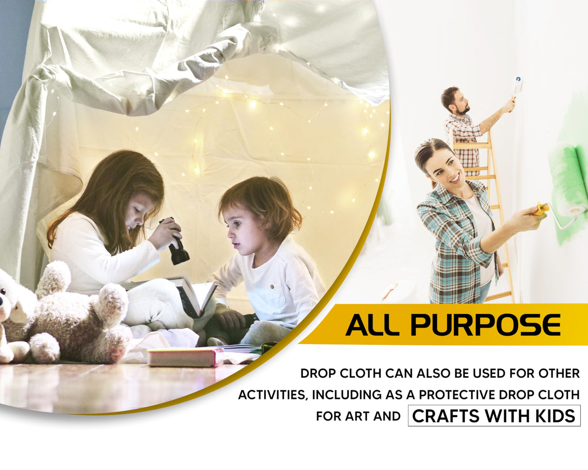 Utopia Drop Cloth for Painting (9x12 ft, 2 Pack) Washable and Reusable Drop Cloth for Painting, Furniture & Floor Protection Highly Absorbent Paint Cover - Thick Canvas Tarp for Outdoor and Indoor Use