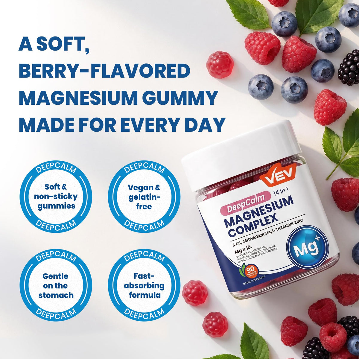 VEV Deep Calm Magnesium Complex 14-In-1 Glycinate Gummies For Women and men