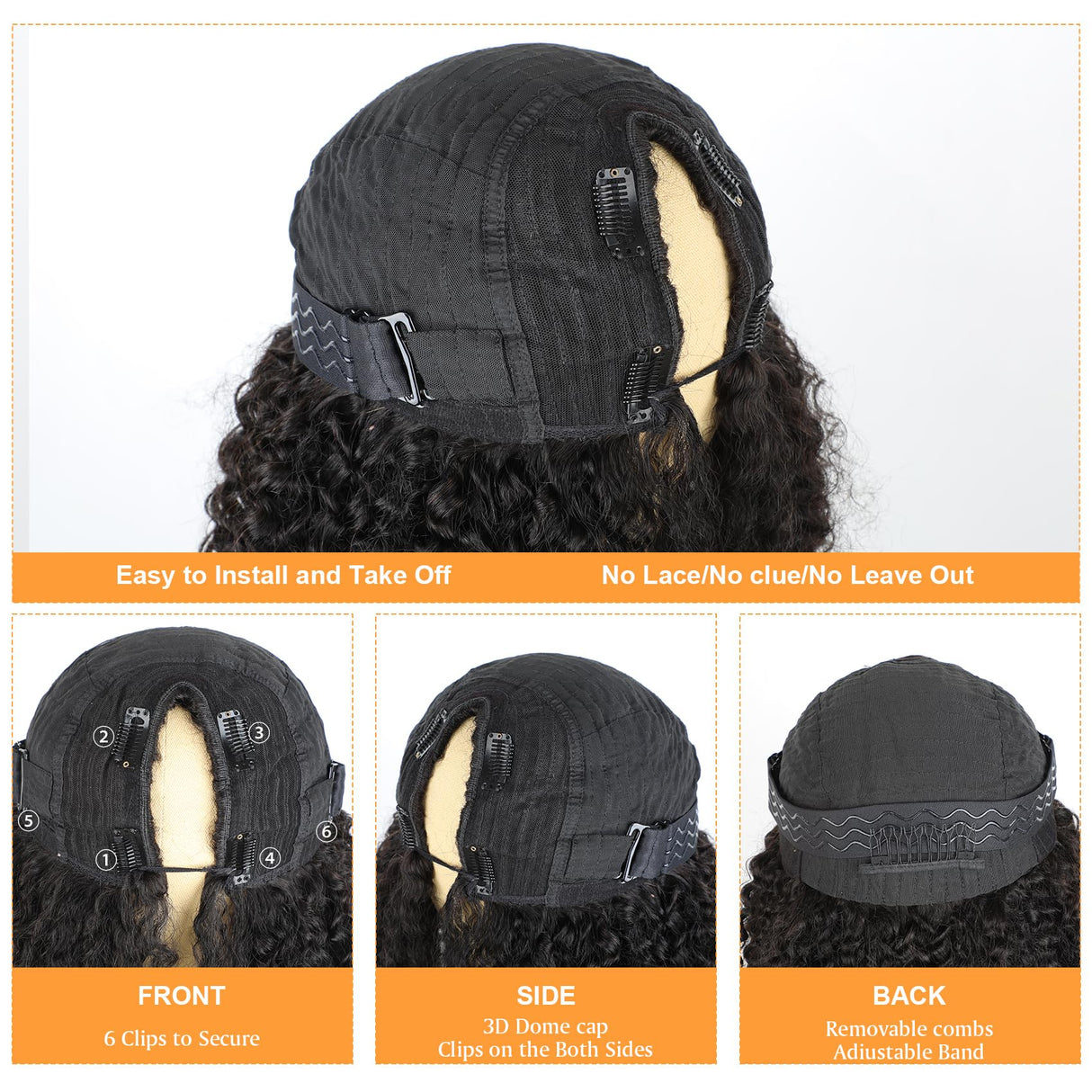 Domiso Curly V Part Wig Human Hair Upgrade U Part Wigs Human Hair Wigs for Black Women Human Hair Glueless V Shape Wigs Kinky Curly Wigs No Leave Out 180% Density Natural Color 18 Inch