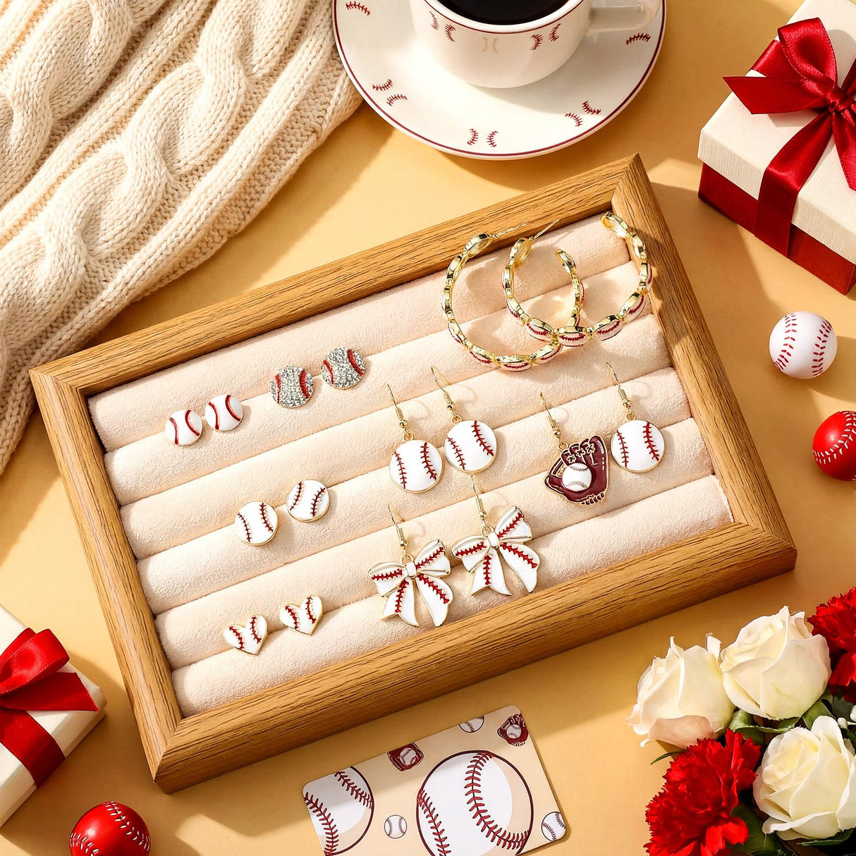 Liliaafar Sports Earrings for Women,9 Pairs,Baseball